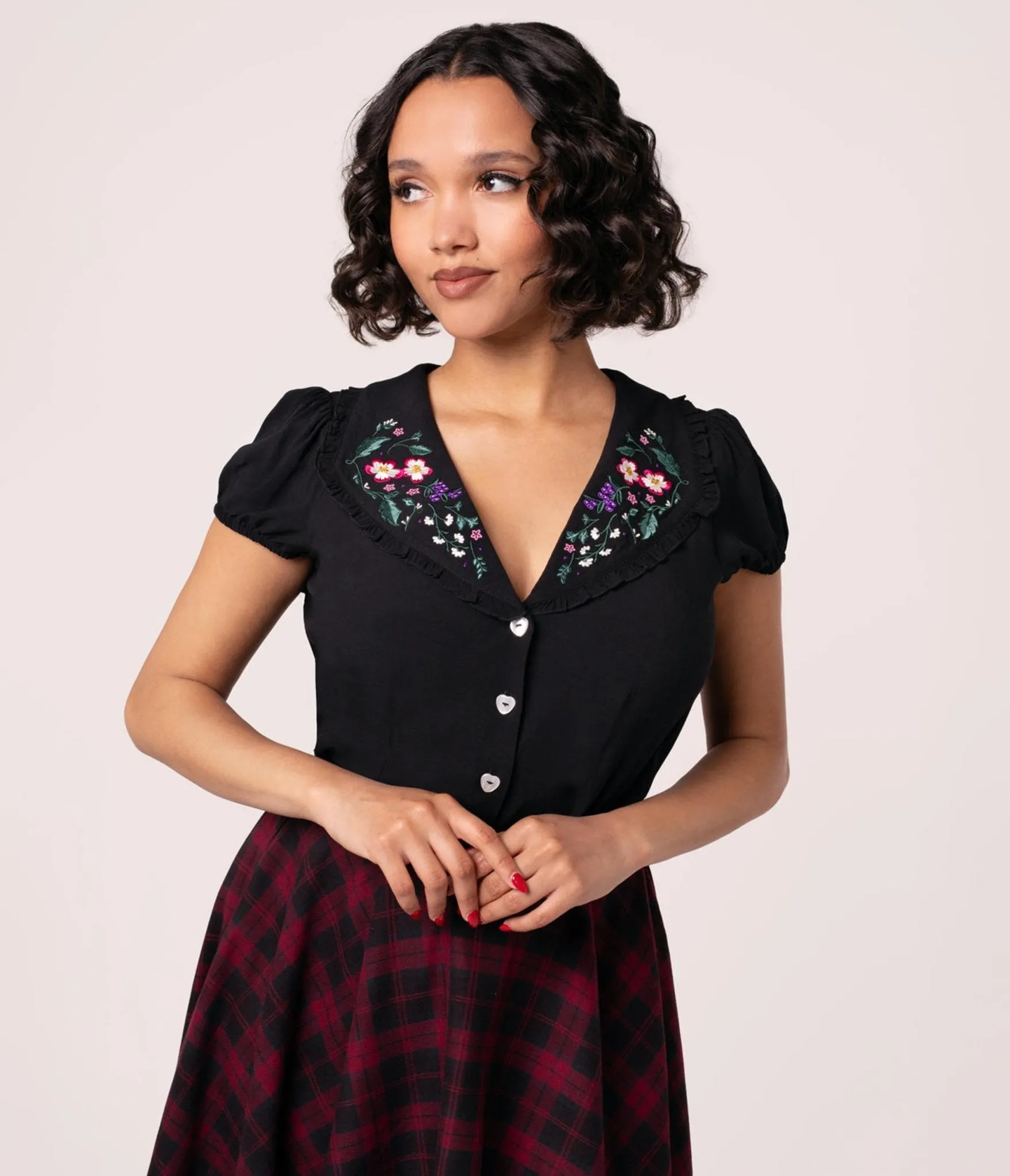 Hell Bunny Floral Embroidered Collared Blouse sold by Unique Vintage