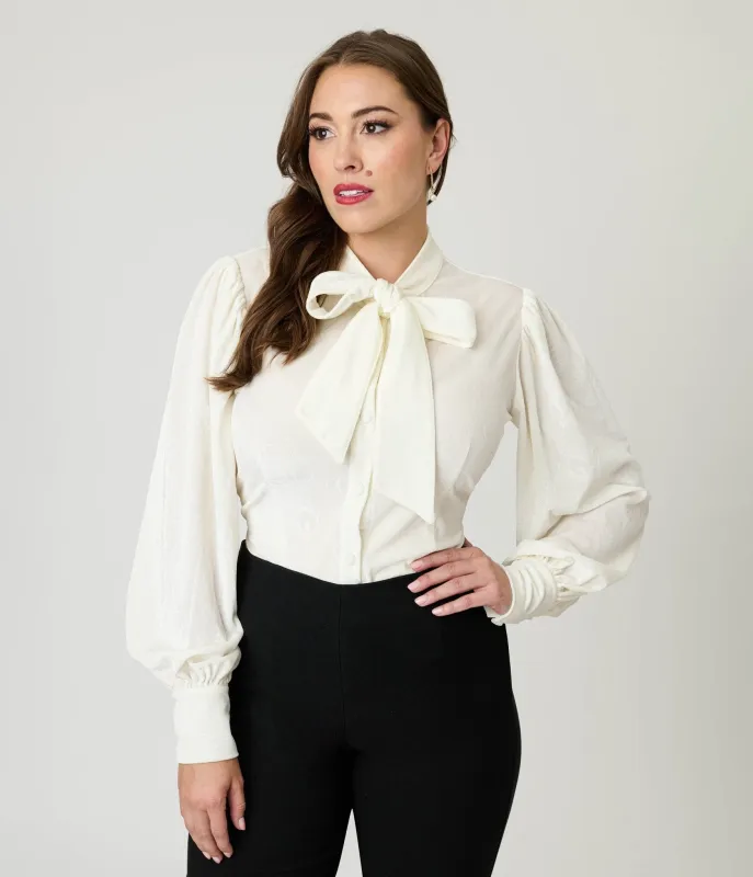 Unique Vintage Ivory Peacock Feather Embossed Gwen Blouse sold by Unique Vintage