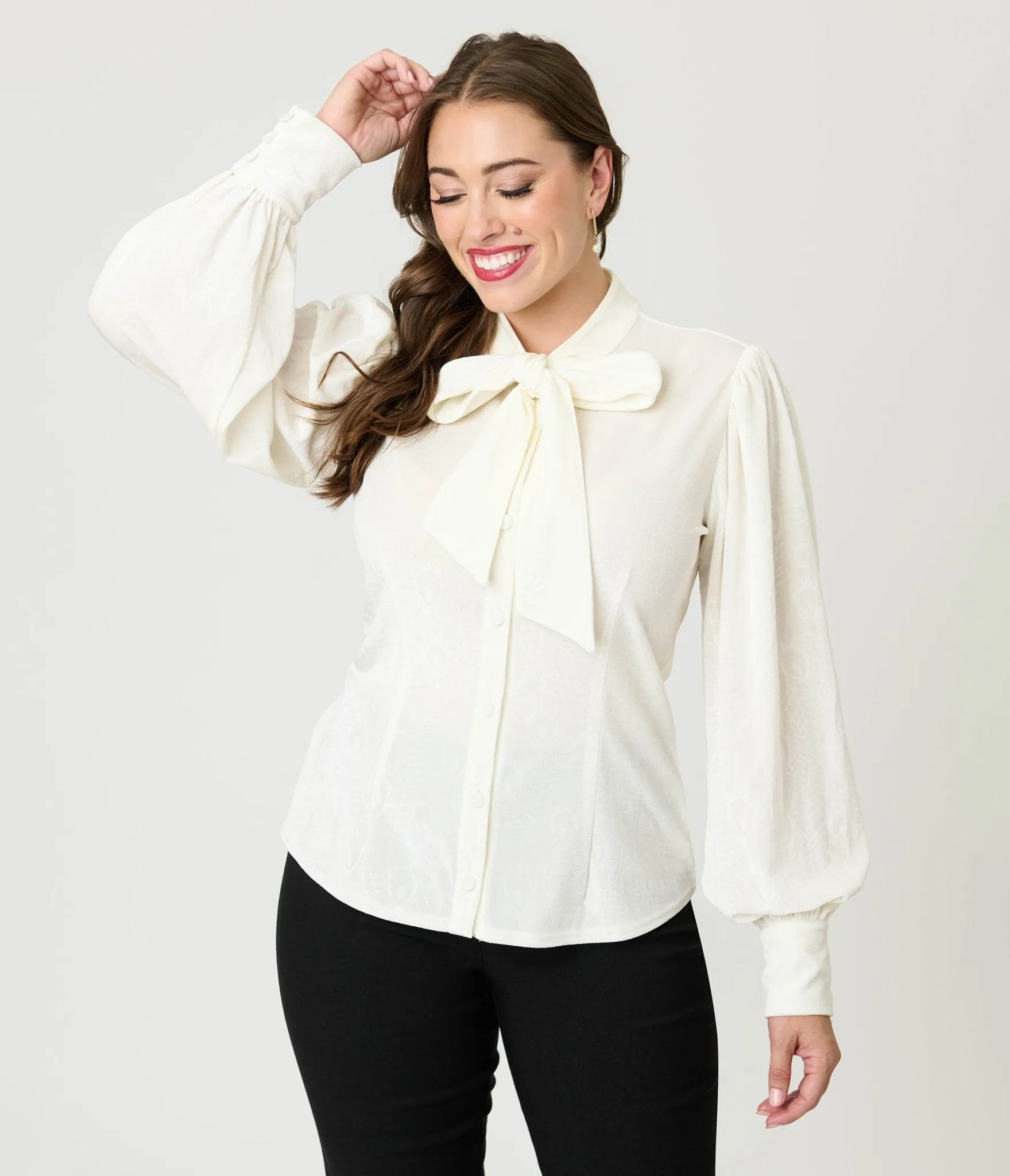 Unique Vintage Ivory Peacock Feather Embossed Gwen Blouse sold by Unique Vintage product image thumbnail 3