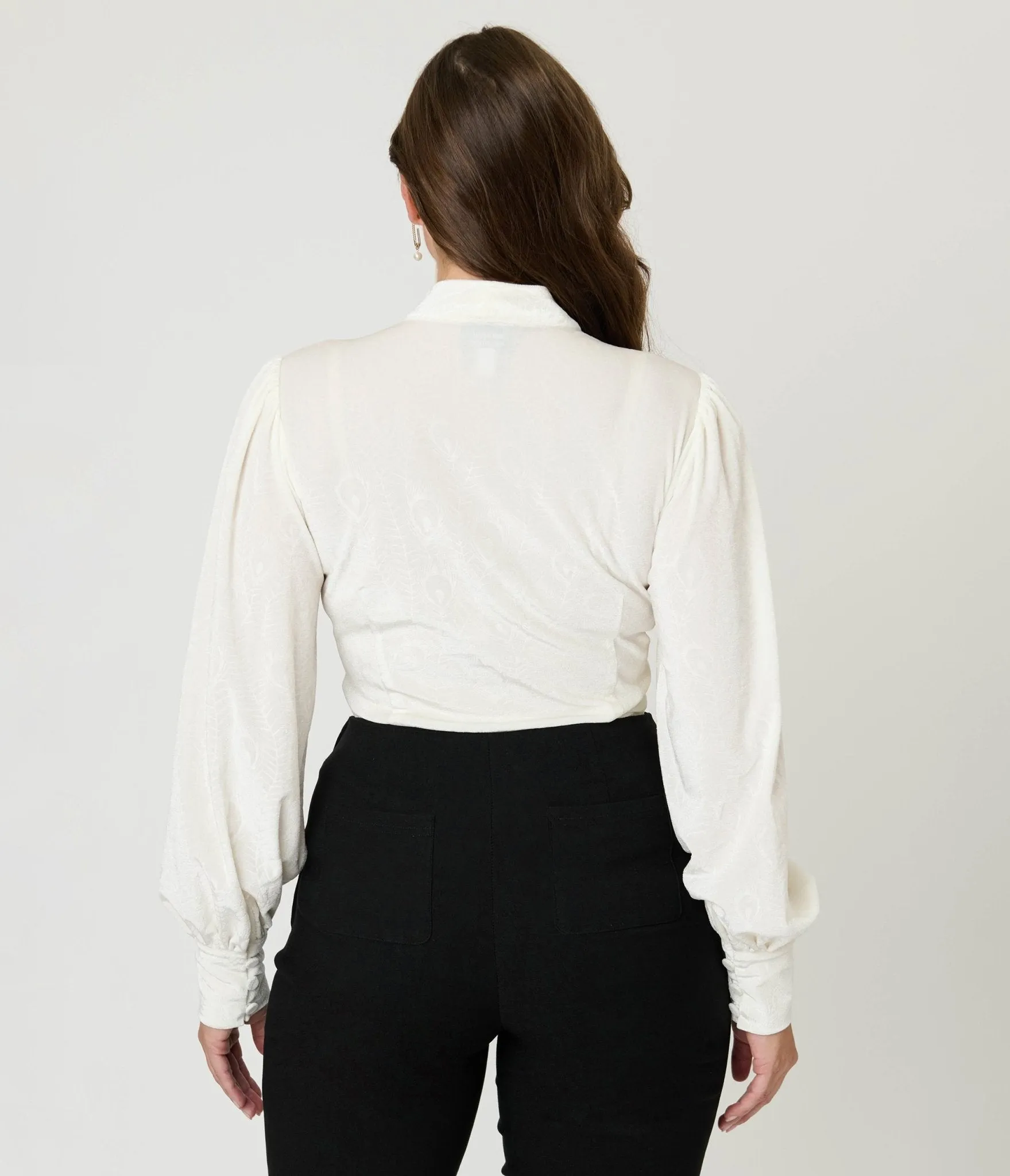 Unique Vintage Ivory Peacock Feather Embossed Gwen Blouse sold by Unique Vintage product image thumbnail 2