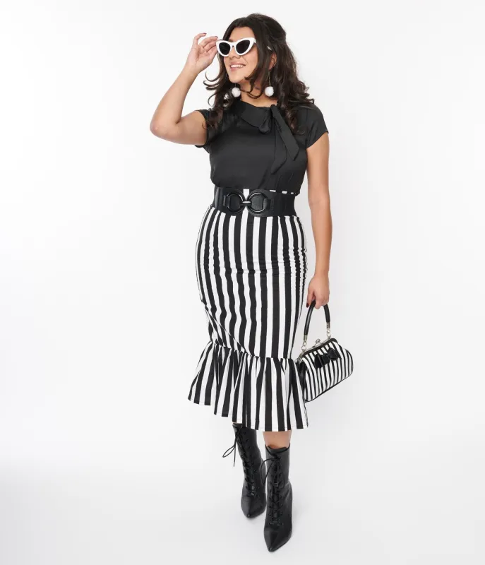 Black & White Stripe Veronica Midi Skirt sold by Unique Vintage