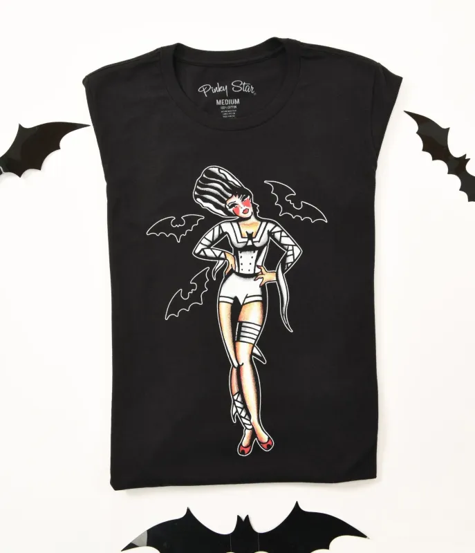 Black Pin Up Bride of Frankenstein Fitted Graphic Tee sold by Unique Vintage