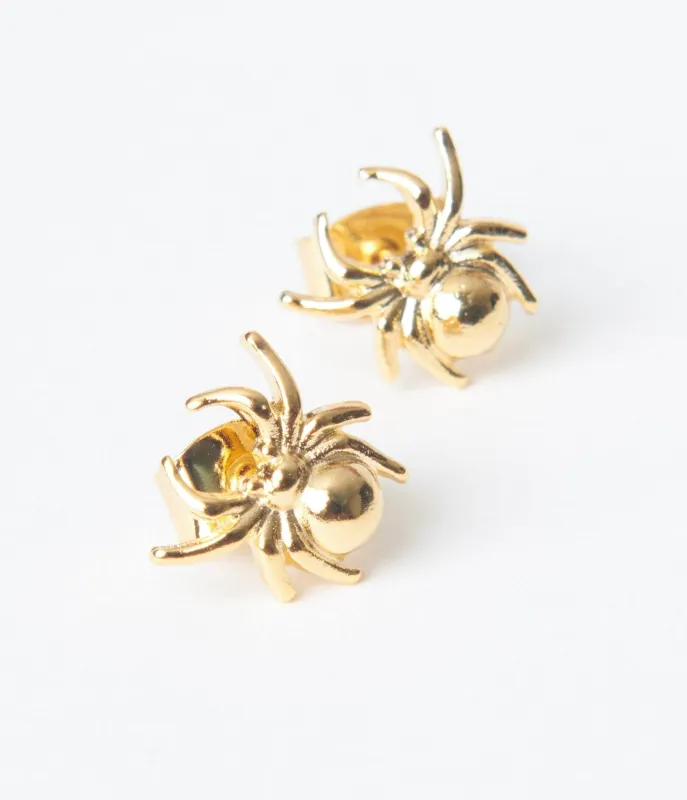 Mini Gold Spider Stud Earrings sold by Unique Vintage