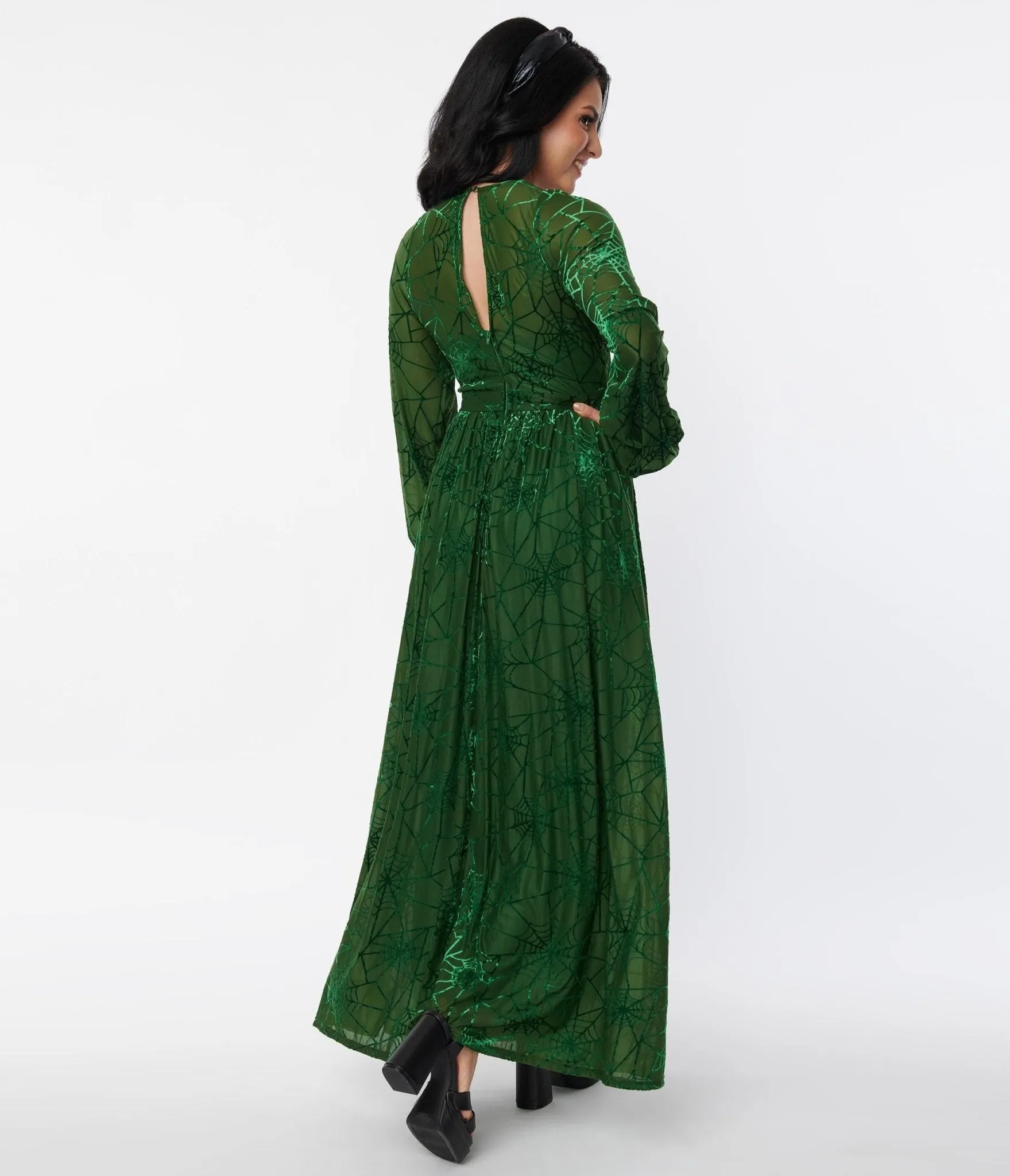 Unique Vintage 1970s Green Spider Web Maxi Dress sold by Unique Vintage product image thumbnail 3