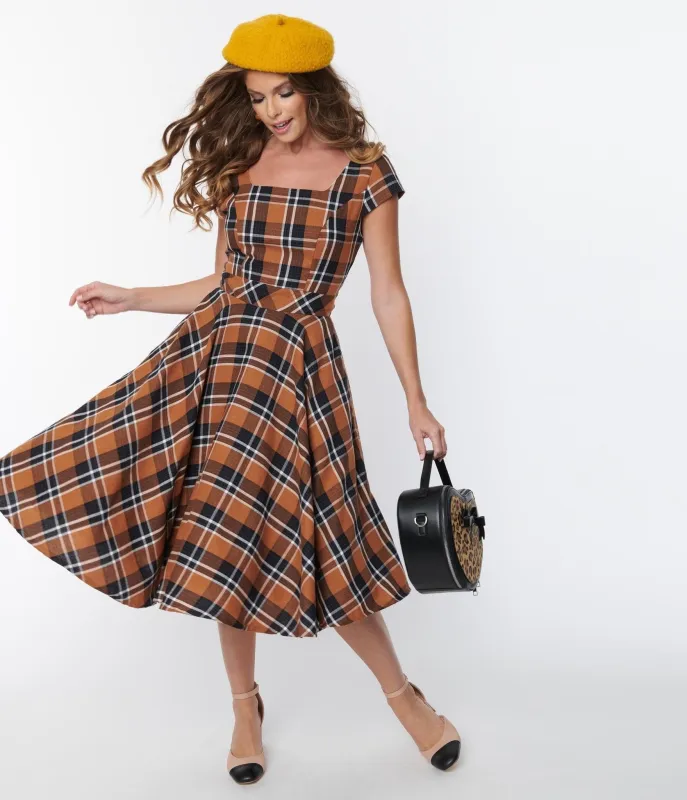 Magnolia Place Pumpkin Spice Plaid Anna Swing Dress sold by Unique Vintage