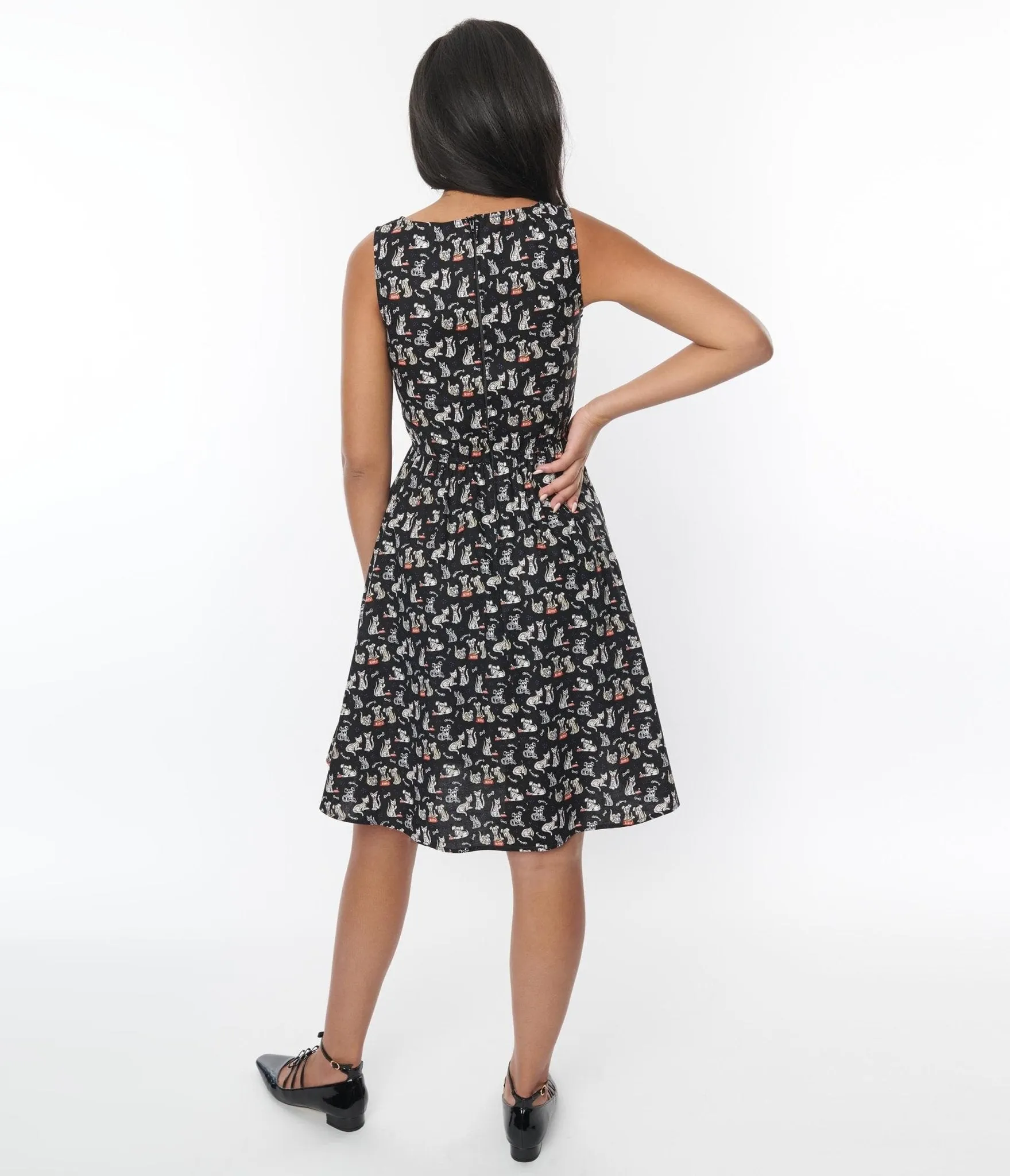 Retrolicious Black & Spooky Pets Flare Dress sold by Unique Vintage product image thumbnail 3