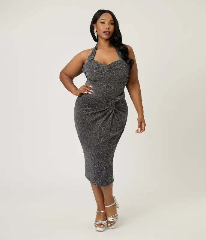 Unique Vintage Plus Size Black & Silver Shimmer Romper & Sarong Set sold by Unique Vintage