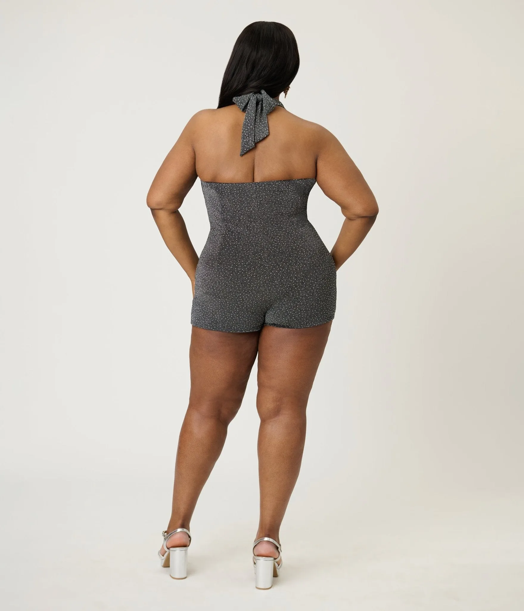 Unique Vintage Plus Size Black & Silver Shimmer Romper & Sarong Set sold by Unique Vintage product image thumbnail 4