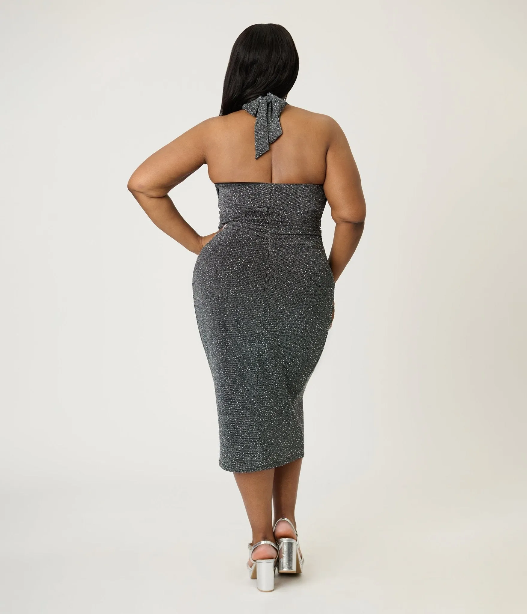 Unique Vintage Plus Size Black & Silver Shimmer Romper & Sarong Set sold by Unique Vintage product image thumbnail 2