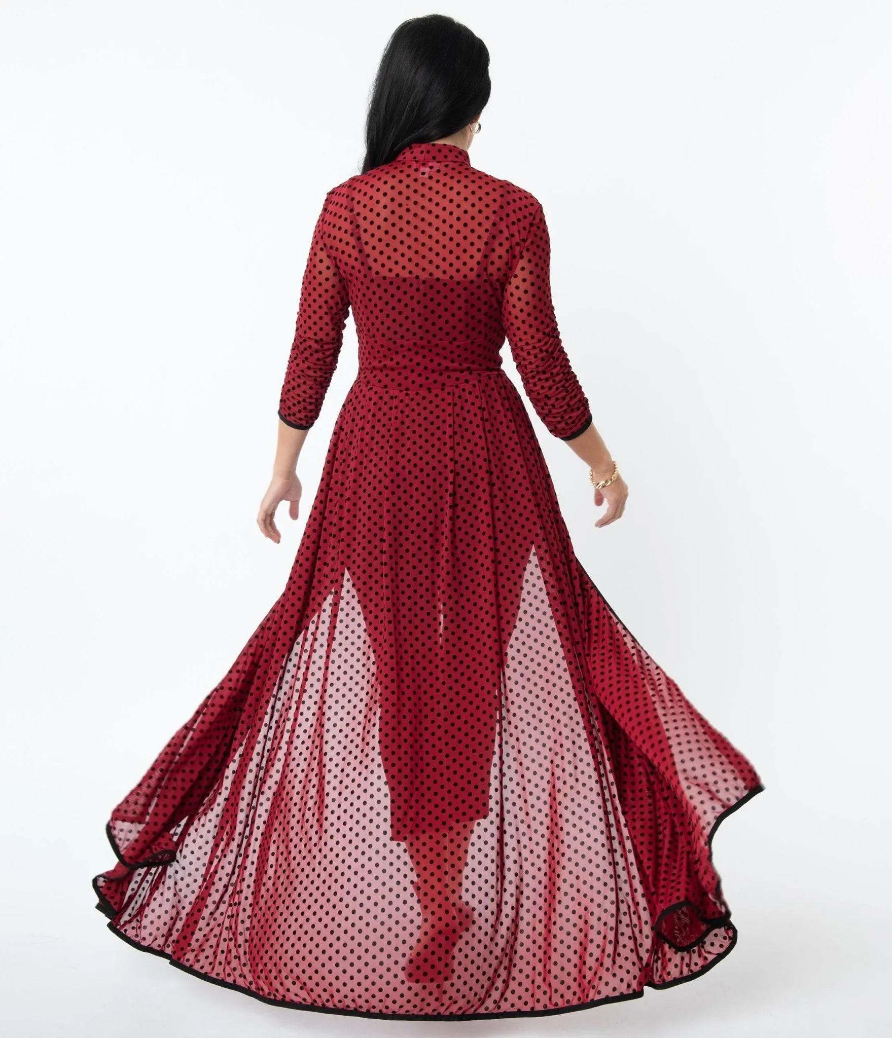 Unique Vintage Burgundy & Black Swiss Dots Tallullah Duster sold by Unique Vintage product image thumbnail 3