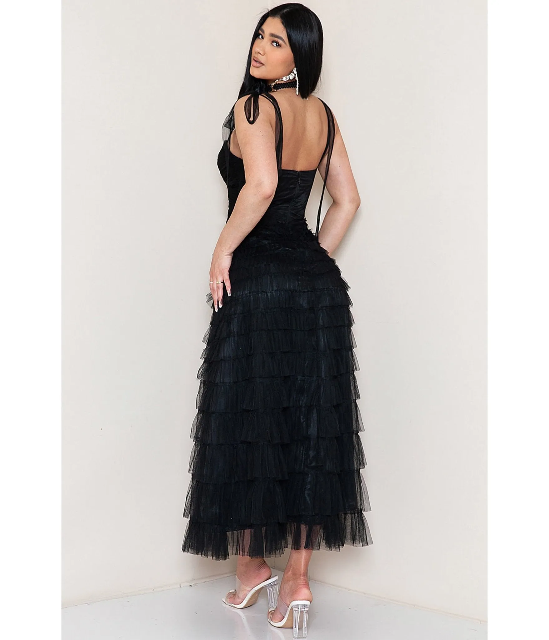 Black Tulle Tiered Midi Dress sold by Unique Vintage product image thumbnail 2