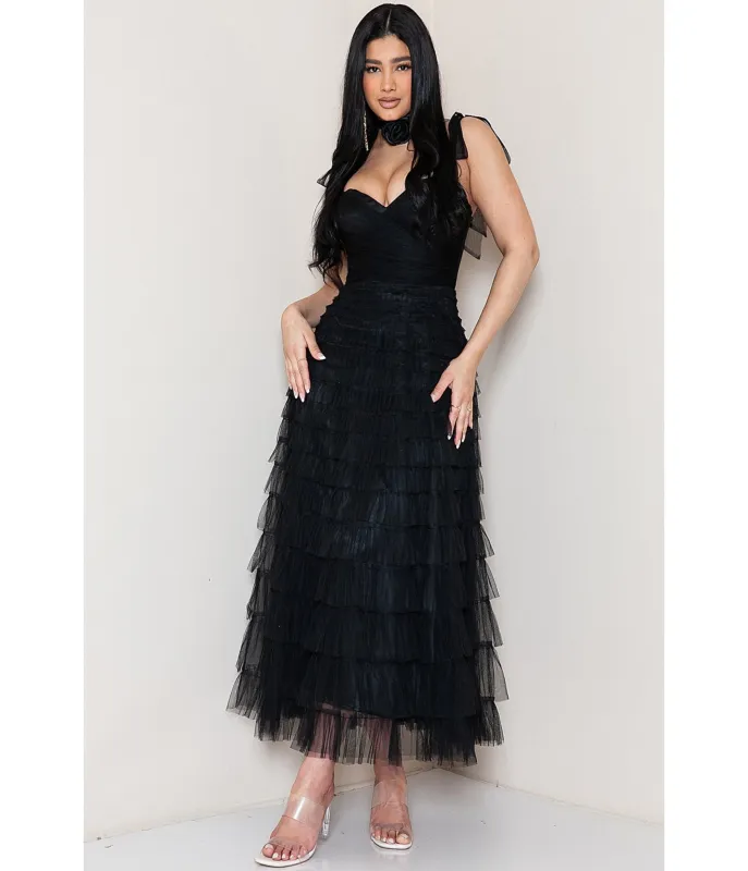 Black Tulle Tiered Midi Dress sold by Unique Vintage