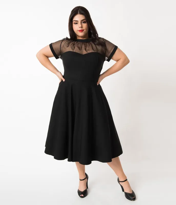 Unique Vintage Plus Size 1950s Black Sheer Bodice Shirelle Swing Dress sold by Unique Vintage