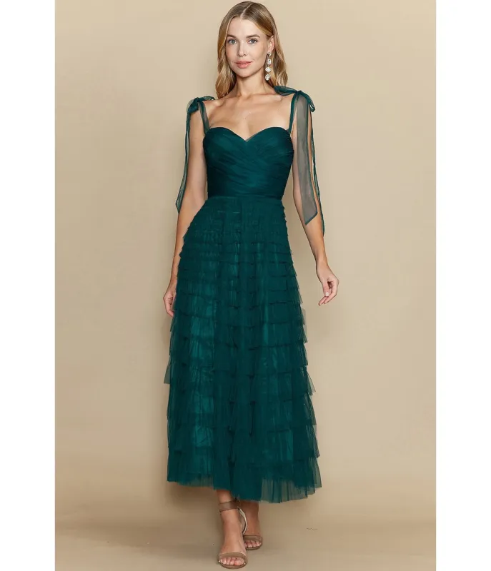Emerald Tulle Tiered Midi Dress sold by Unique Vintage