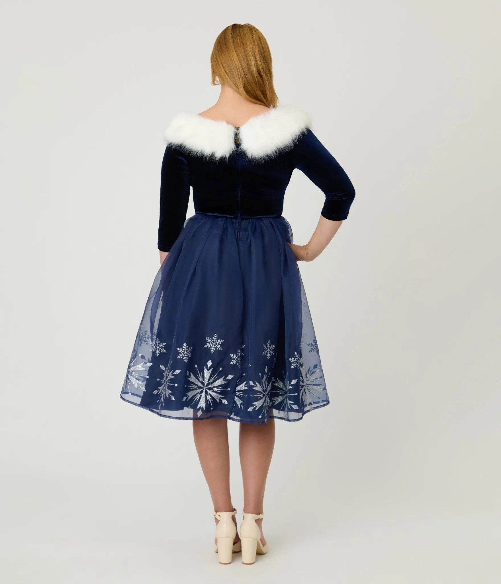Disney's Frozen Collection by Unique Vintage Blue Velvet & Glitter Snow Marceline Swing Dress sold by Unique Vintage product image thumbnail 2