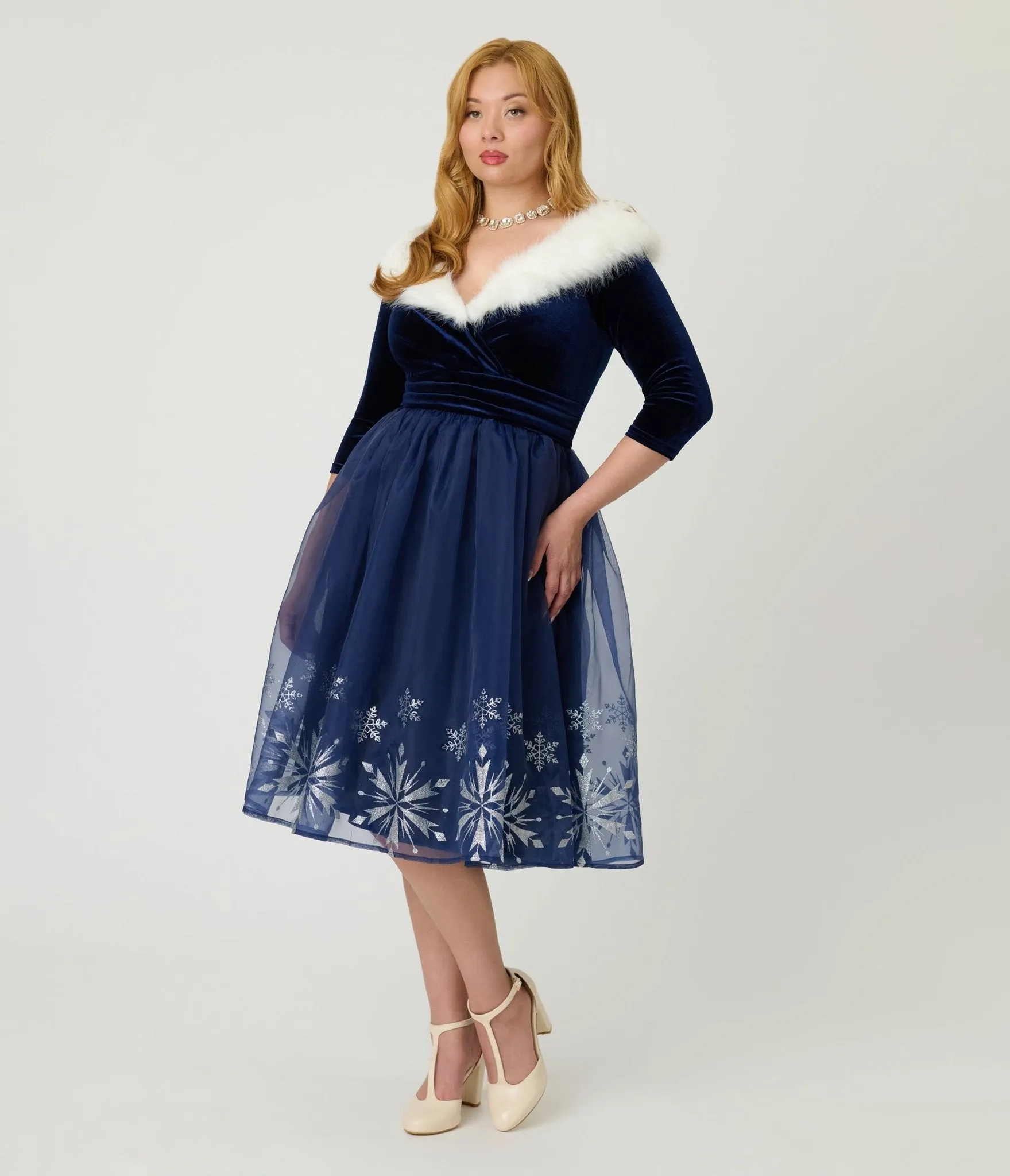 Disney's Frozen Collection by Unique Vintage Blue Velvet & Glitter Snow Marceline Swing Dress sold by Unique Vintage product image thumbnail 3