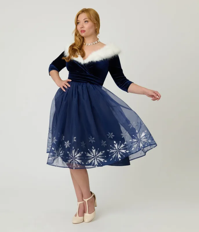 Disney's Frozen Collection by Unique Vintage Blue Velvet & Glitter Snow Marceline Swing Dress sold by Unique Vintage