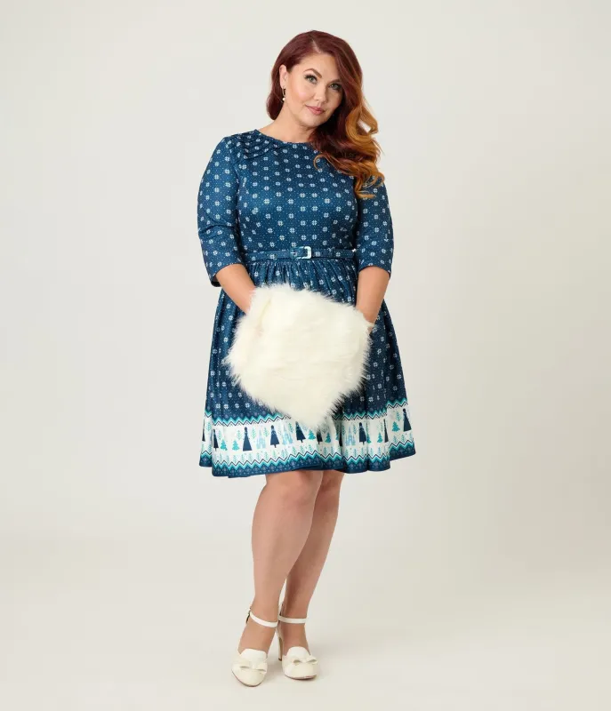 Disney's Frozen Collection by Unique Vintage Plus Size Fair Isle Border Print Stephanie Flare Dress sold by Unique Vintage