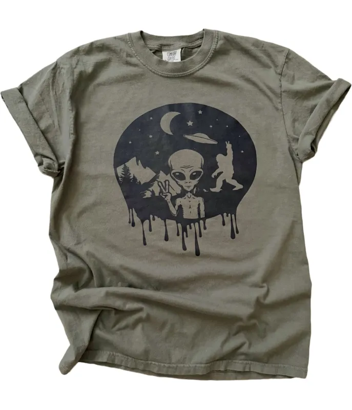 Aliens & Cryptid Unisex Graphic Tee sold by Unique Vintage