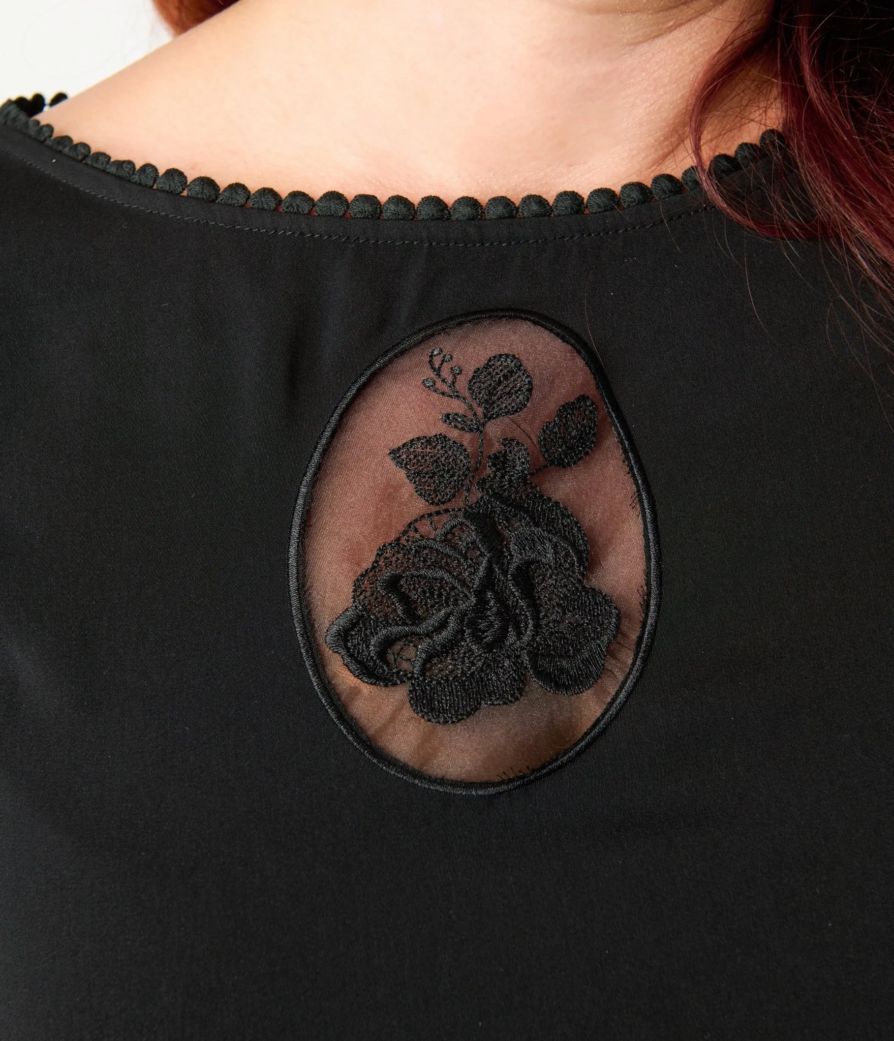 Unique Vintage Plus Size Black Floral Mesh Cutout Swing Dress sold by Unique Vintage product image thumbnail 5