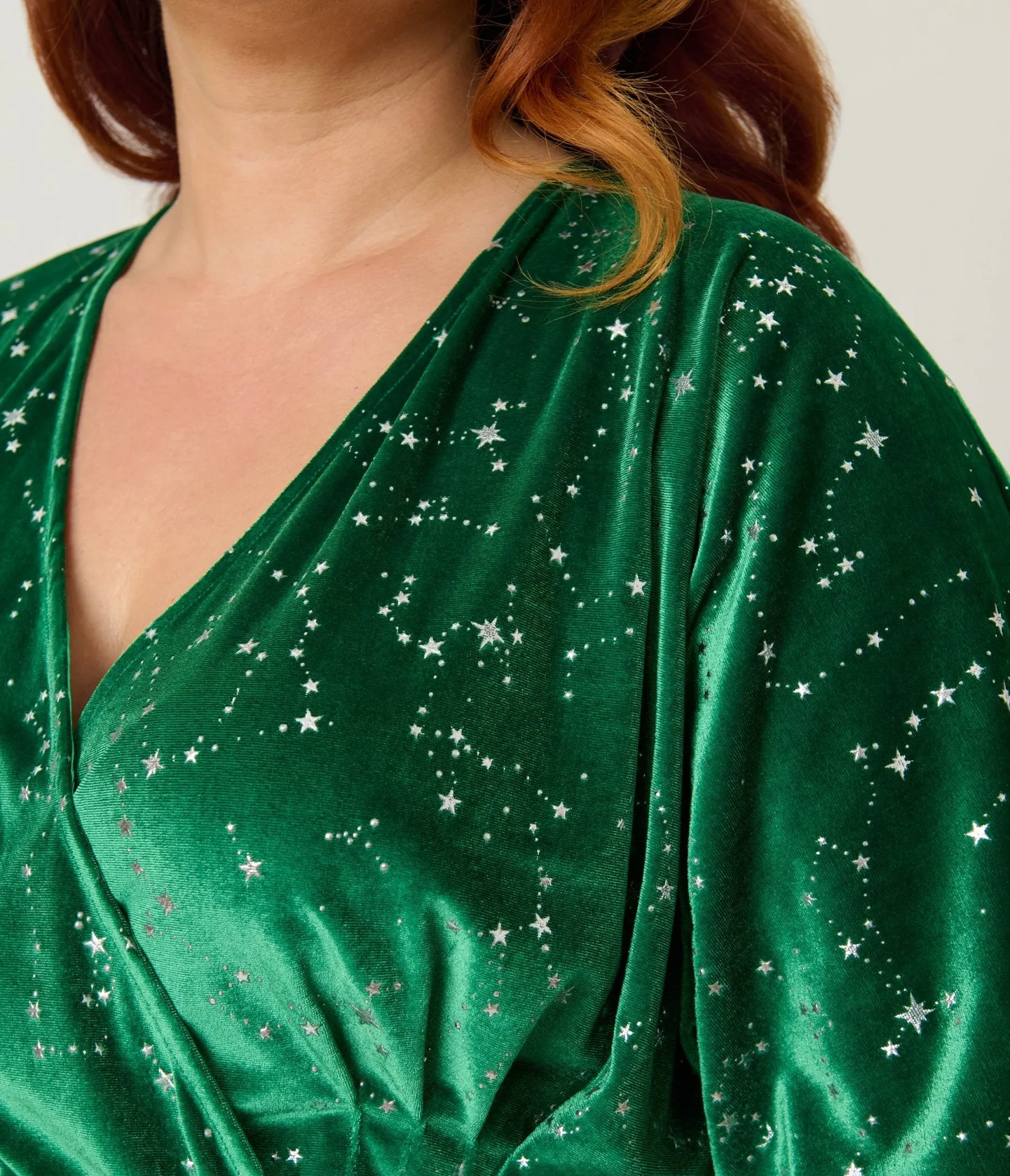 Unique Vintage Plus Size Green & Silver Stars Velvet Wrap Midi Dress sold by Unique Vintage product image thumbnail 5
