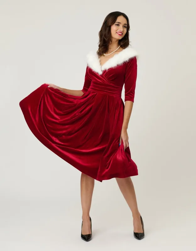 Unique Vintage Burgundy Velvet Fur Collared Marceline Swing Dress sold by Unique Vintage