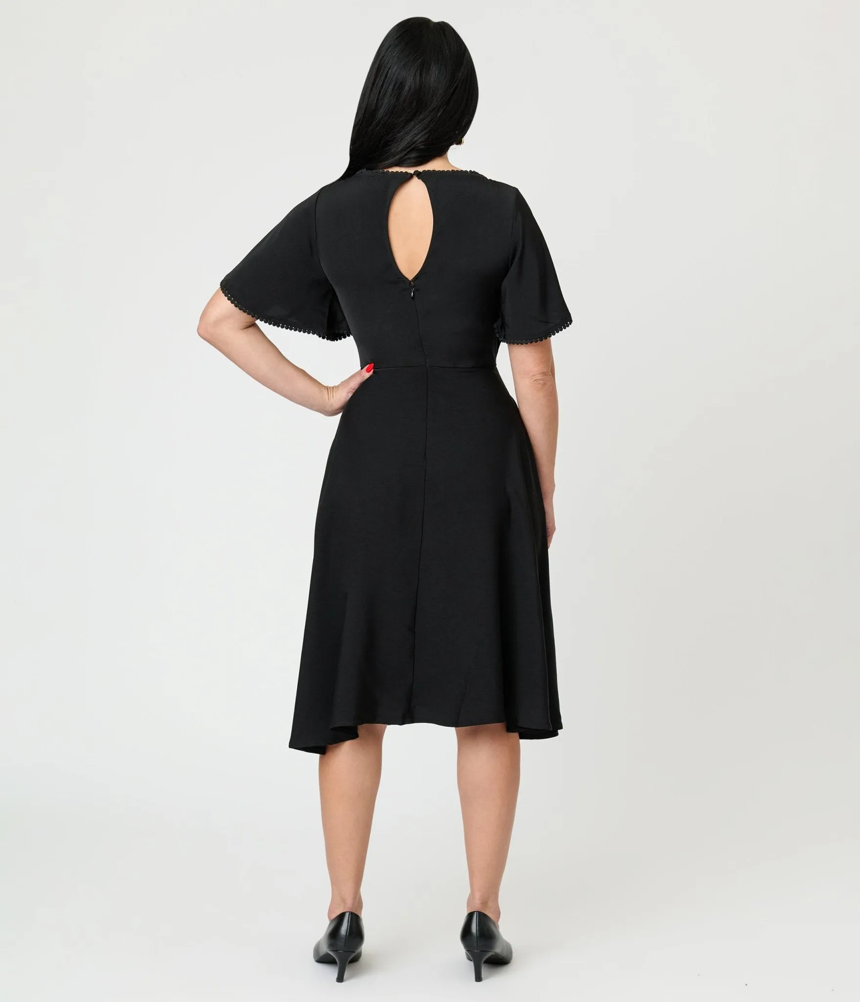 Unique Vintage Black Floral Mesh Cutout Swing Dress sold by Unique Vintage product image thumbnail 2