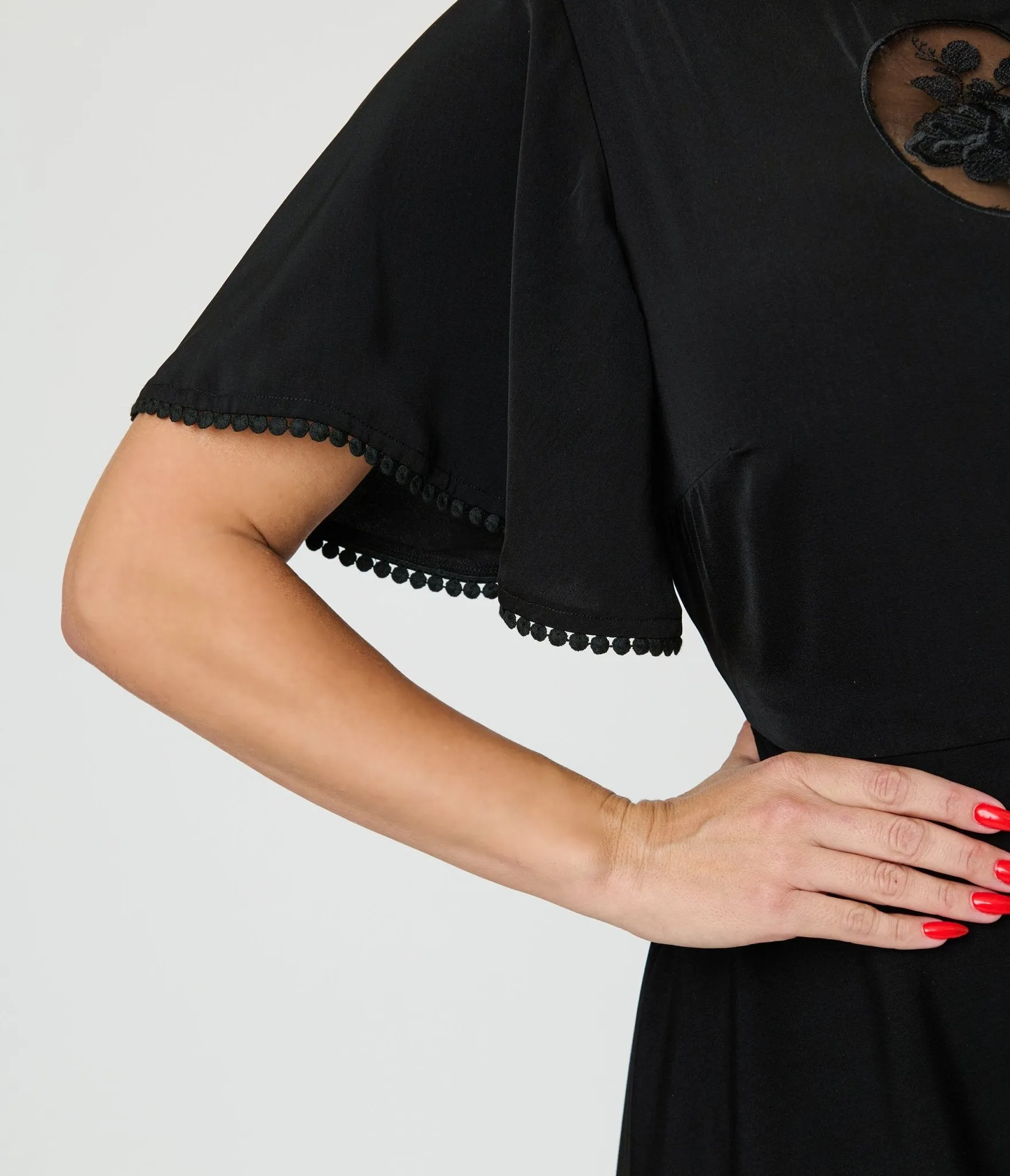Unique Vintage Black Floral Mesh Cutout Swing Dress sold by Unique Vintage product image thumbnail 4