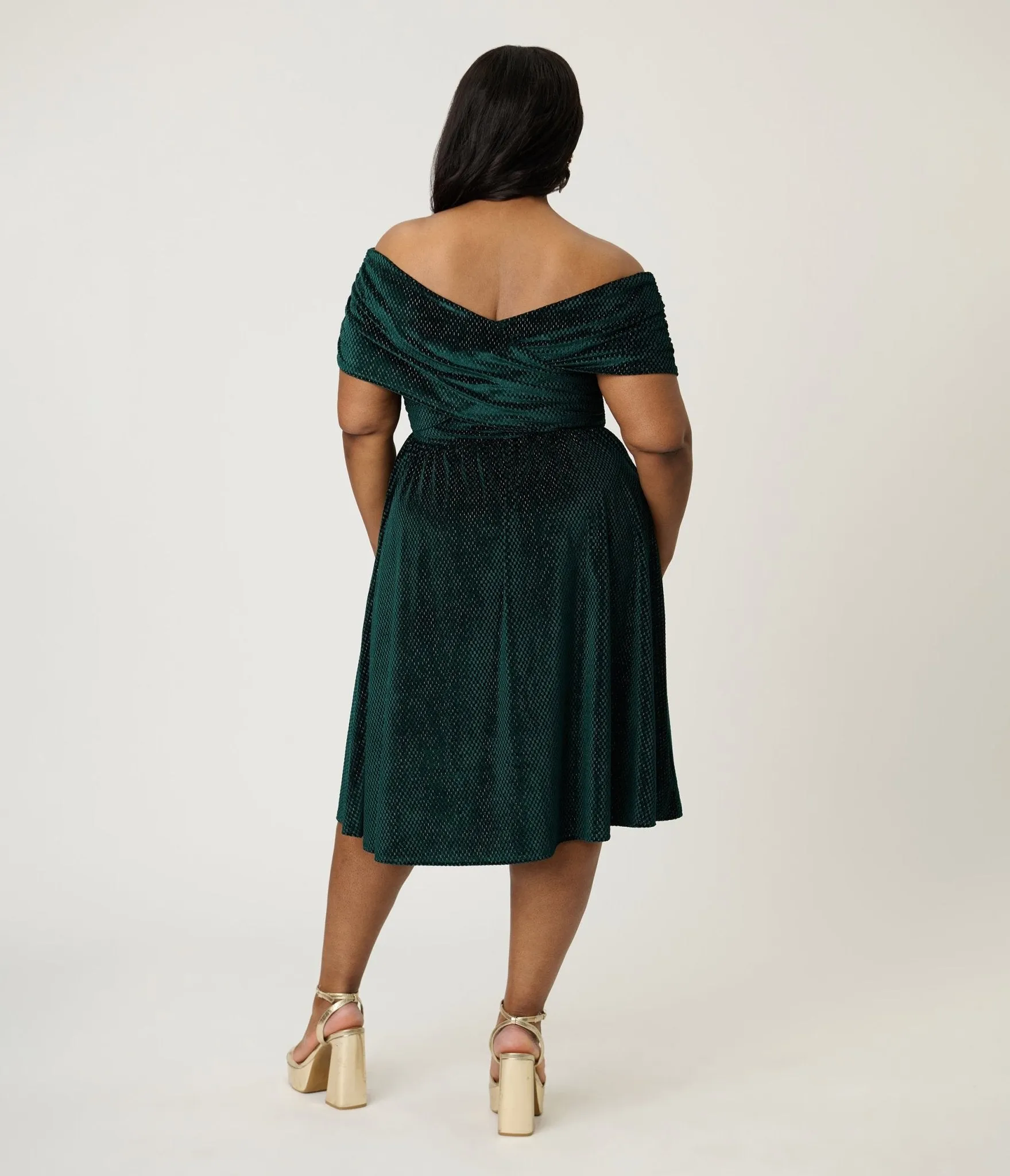 Unique Vintage Plus Size Emerald Velvet Shirred Swing Dress sold by Unique Vintage product image thumbnail 2