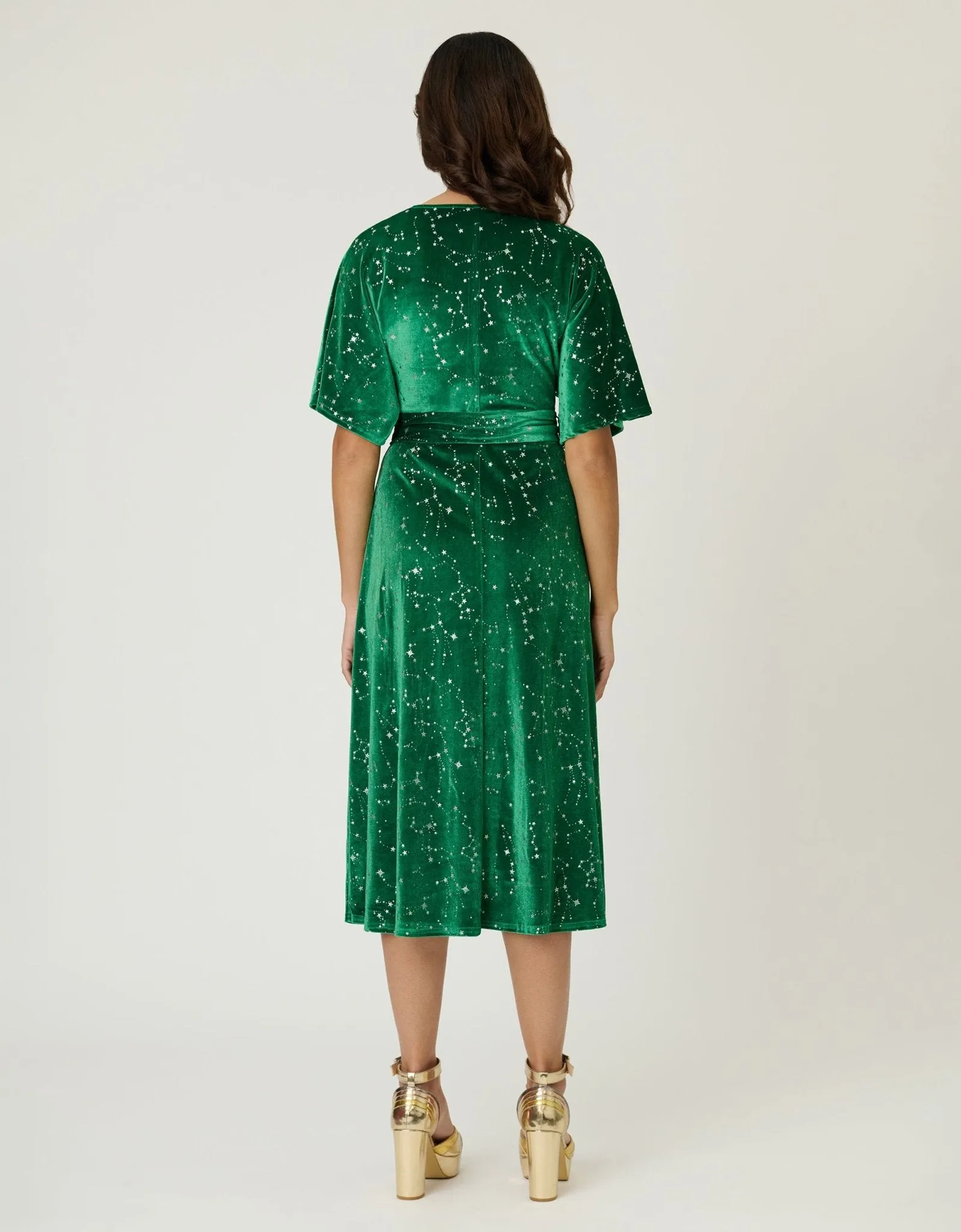Unique Vintage Green & Silver Stars Velvet Wrap Midi Dress sold by Unique Vintage product image thumbnail 2