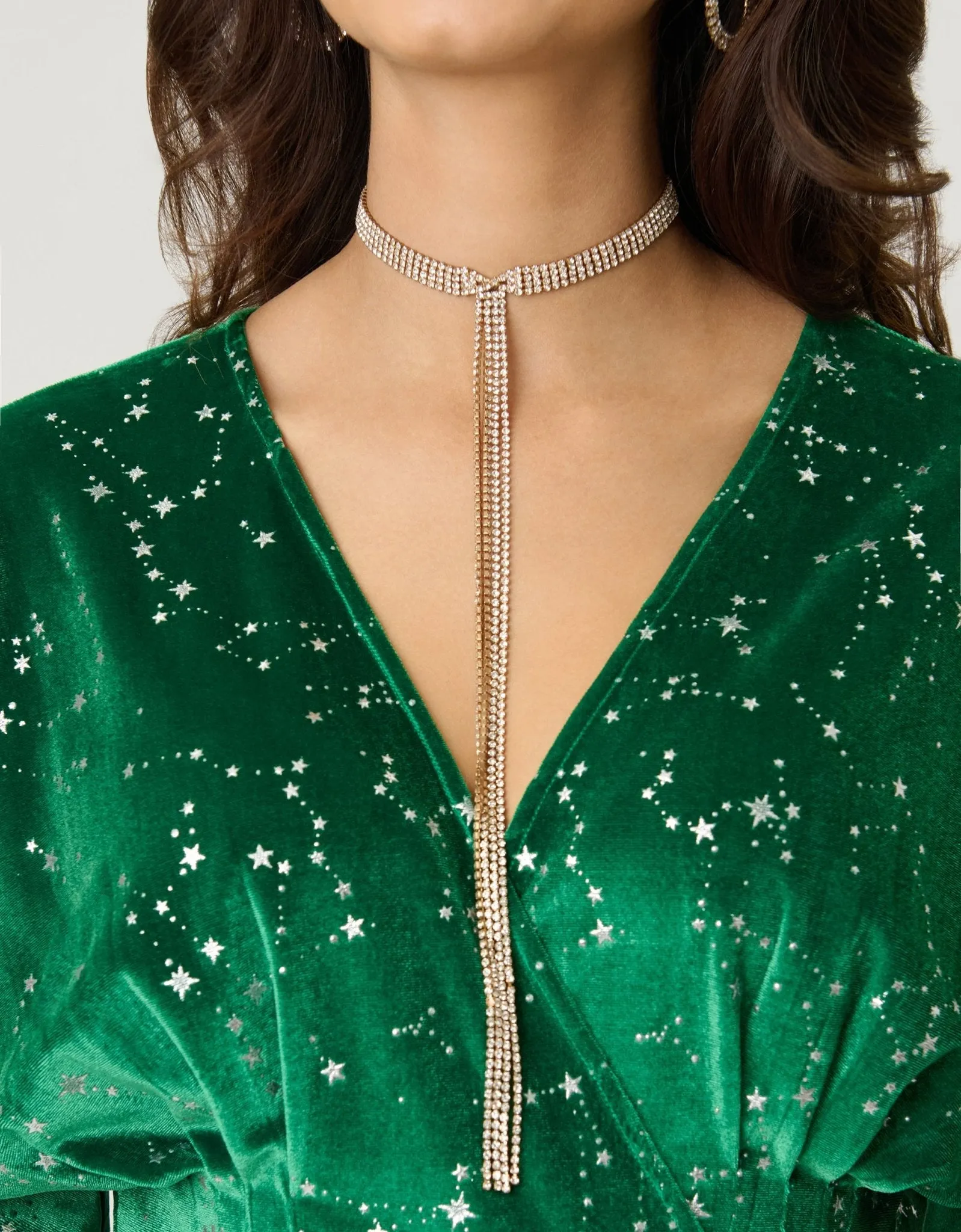 Unique Vintage Green & Silver Stars Velvet Wrap Midi Dress sold by Unique Vintage product image thumbnail 4