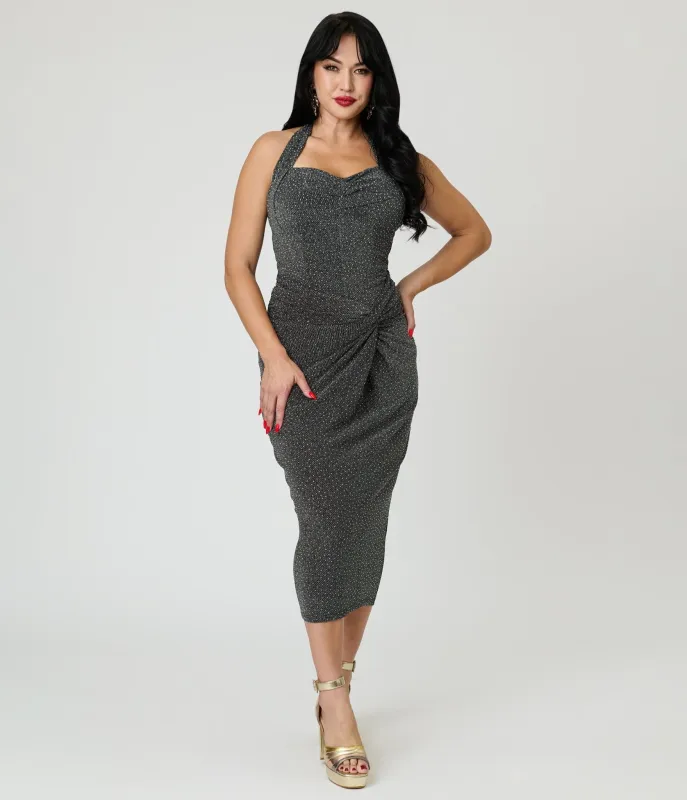 Unique Vintage Black & Silver Shimmer Romper & Sarong Set sold by Unique Vintage