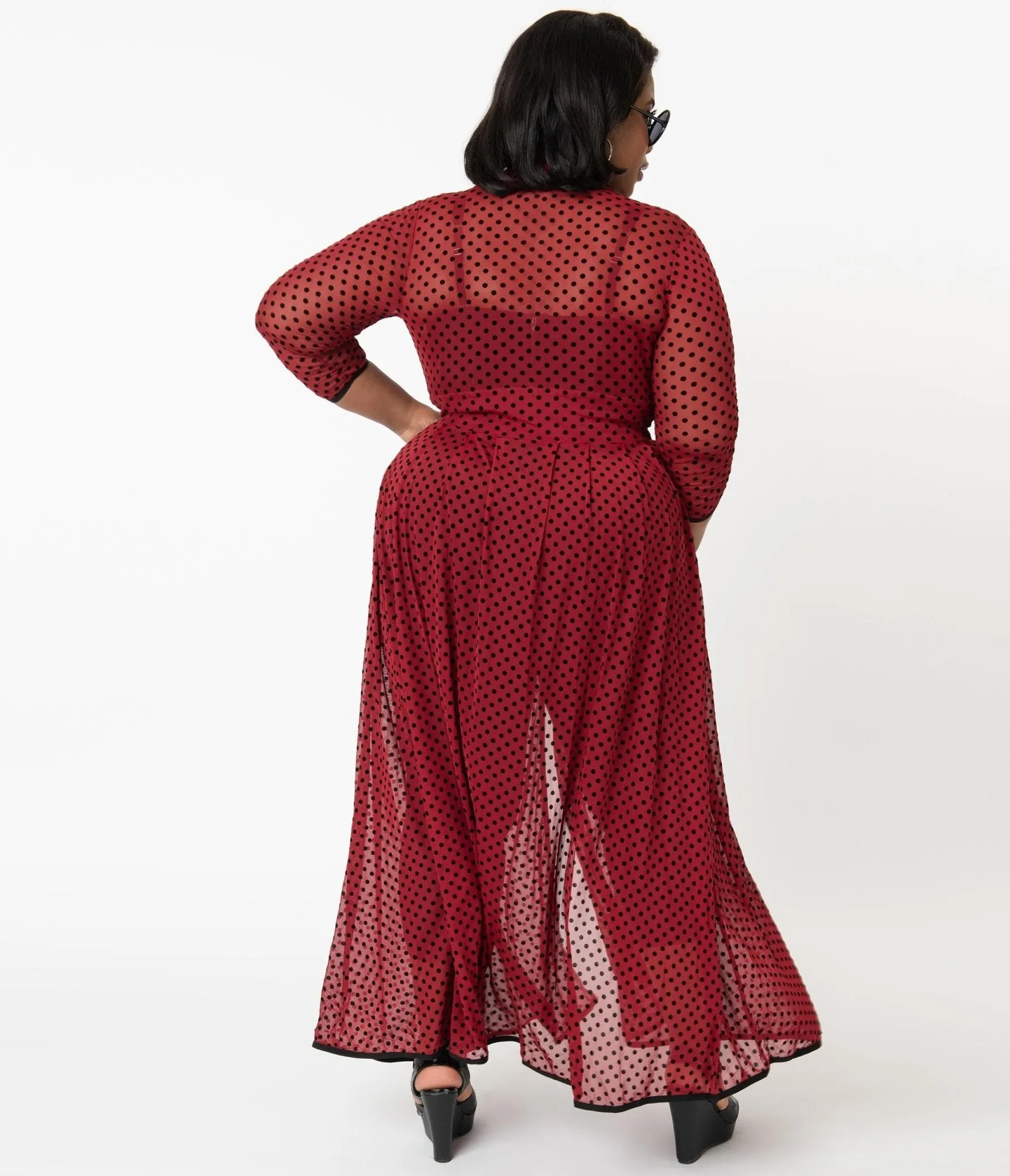 Unique Vintage Plus Size Burgundy & Black Swiss Dots Tallullah Duster sold by Unique Vintage product image thumbnail 3