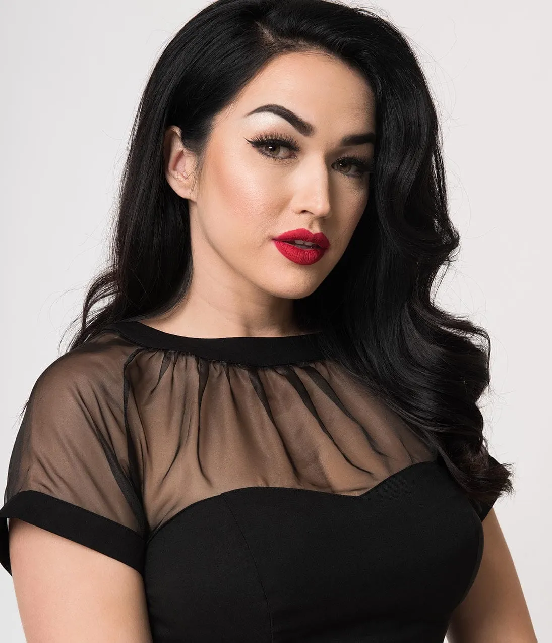 Unique Vintage 1950s Black Stretch Sheer Bodice Shirelle Swing Dress sold by Unique Vintage product image thumbnail 3