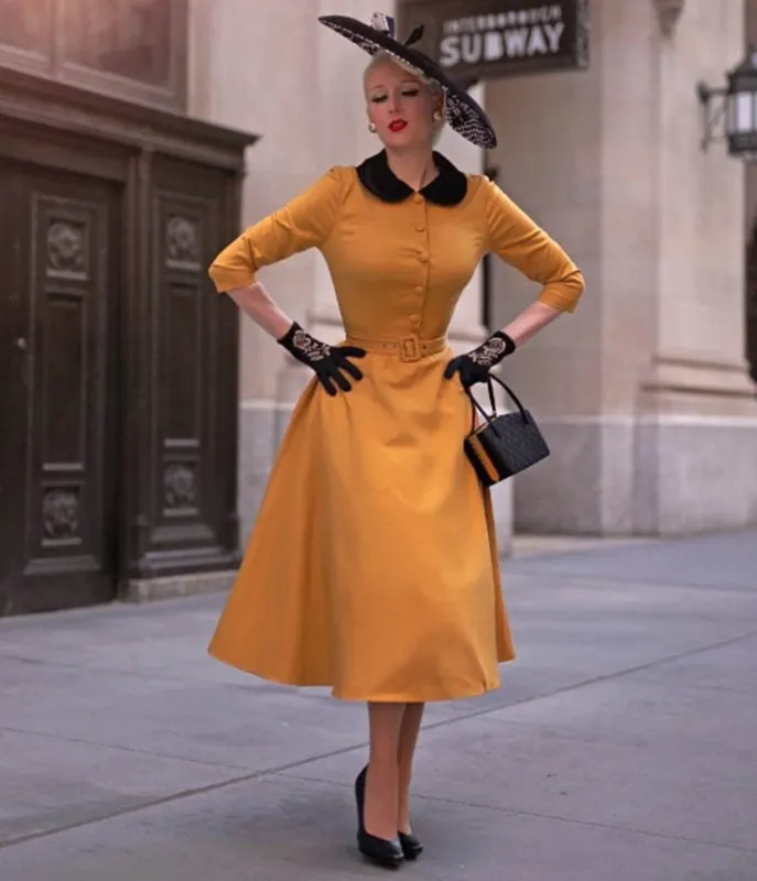 Heart My Closet Mustard Stella Swing Dress sold by Unique Vintage