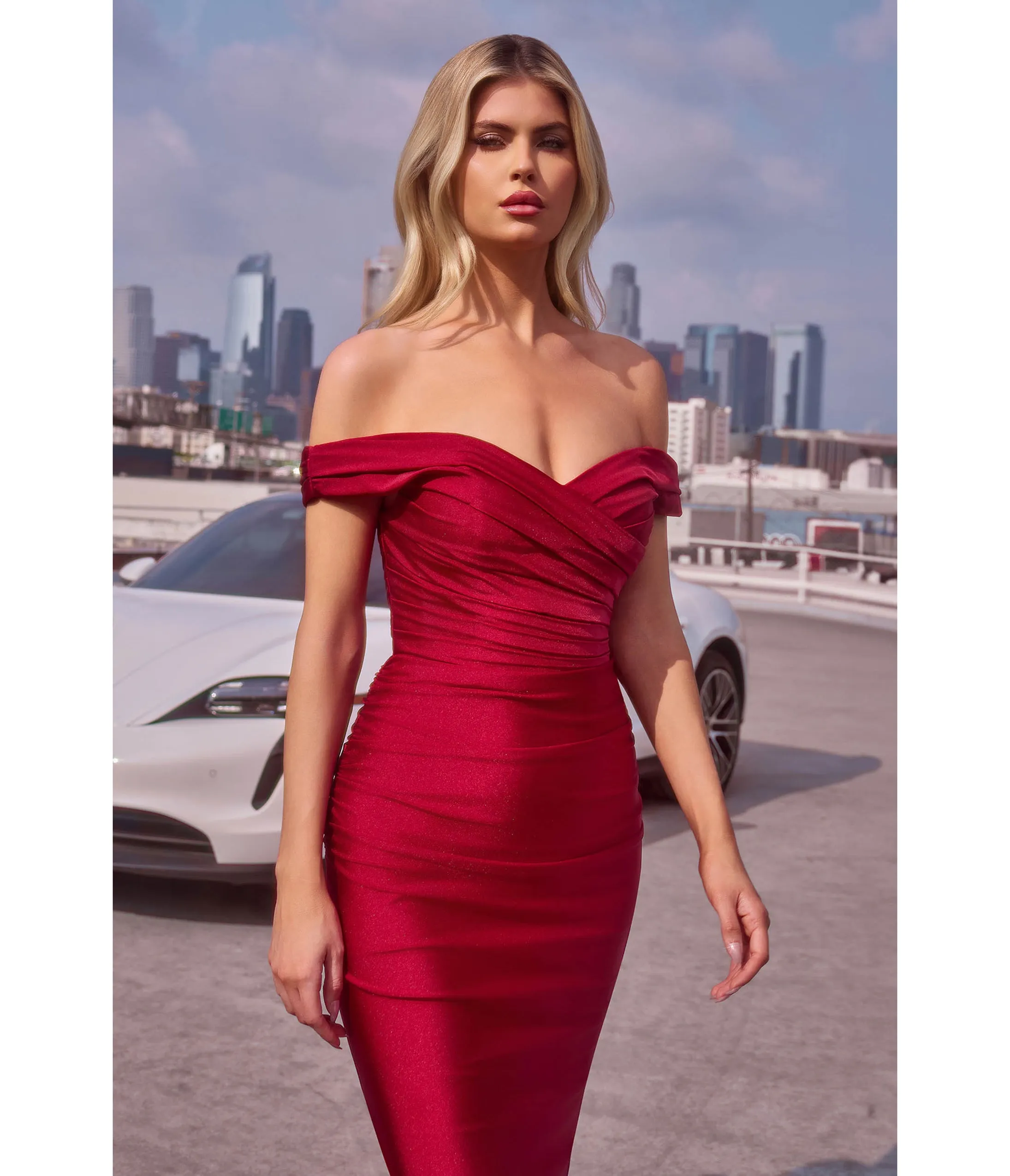 Burgundy Off Shoulder Formal Gown sold by Unique Vintage product image thumbnail 2