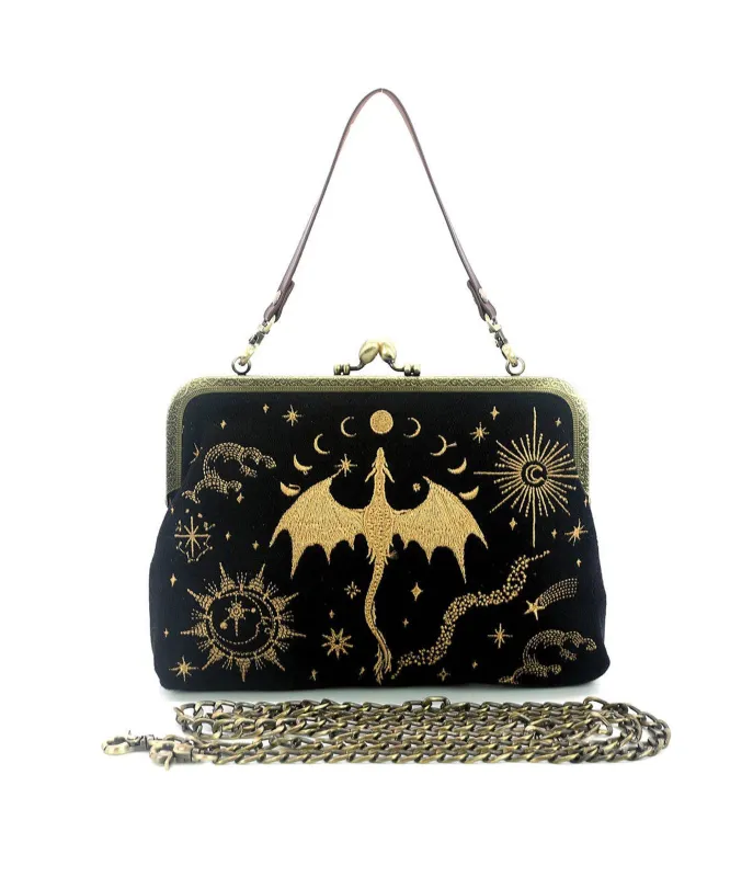Black & Gold Dragon Handbag sold by Unique Vintage