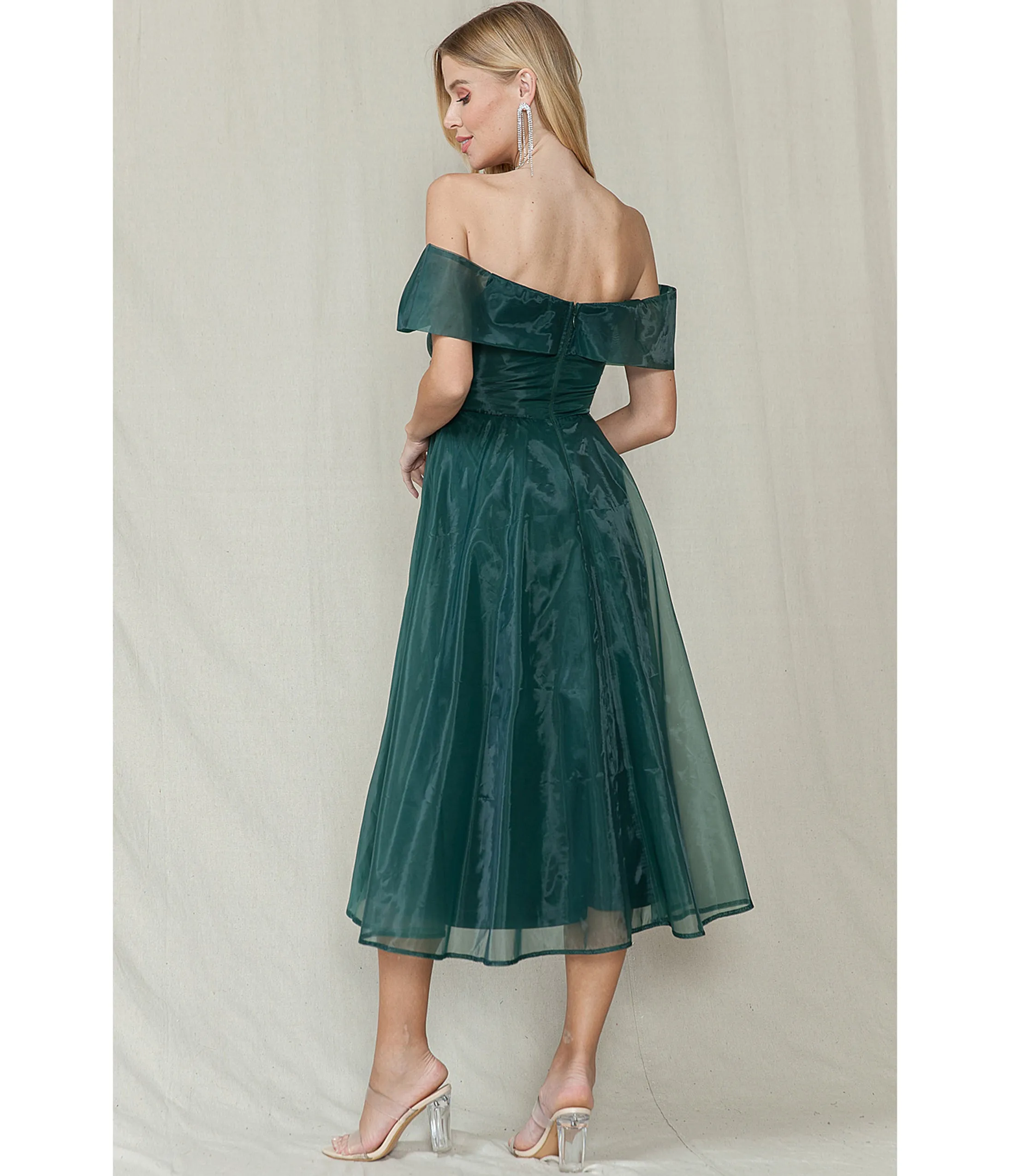 Emerald Off the Shoulder Midi Dress sold by Unique Vintage product image thumbnail 3