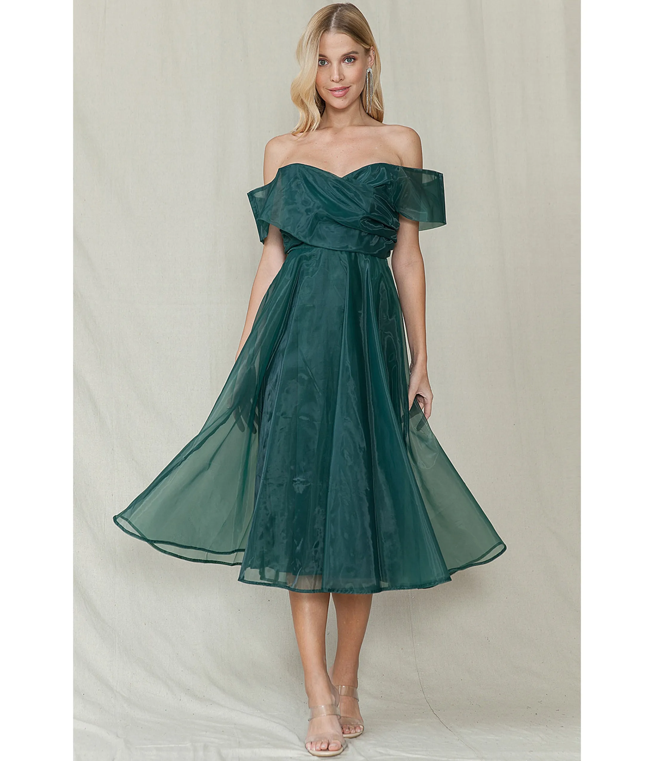 Emerald Off the Shoulder Midi Dress sold by Unique Vintage