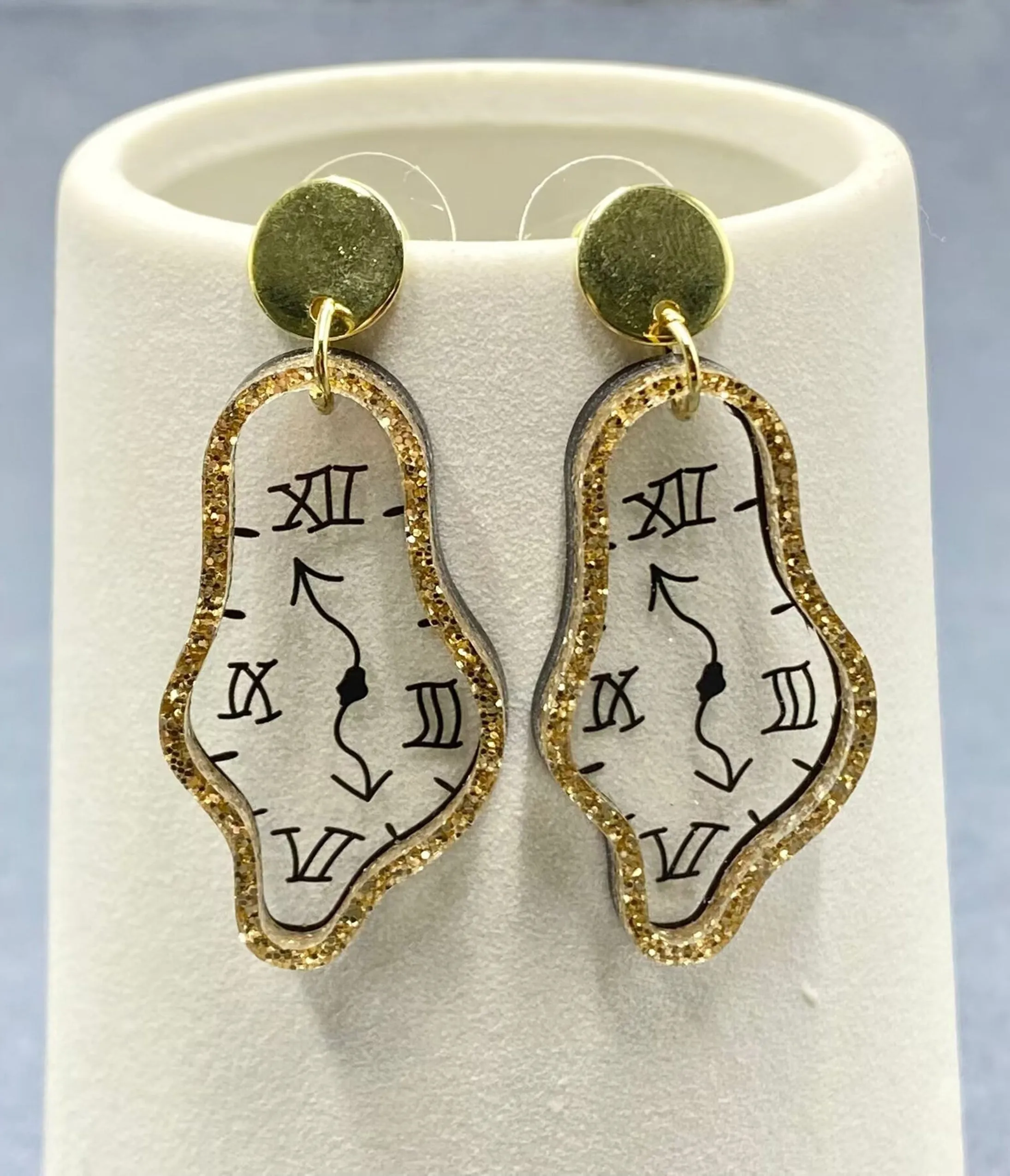 Time Flies Geometric Clock Earrings sold by Unique Vintage