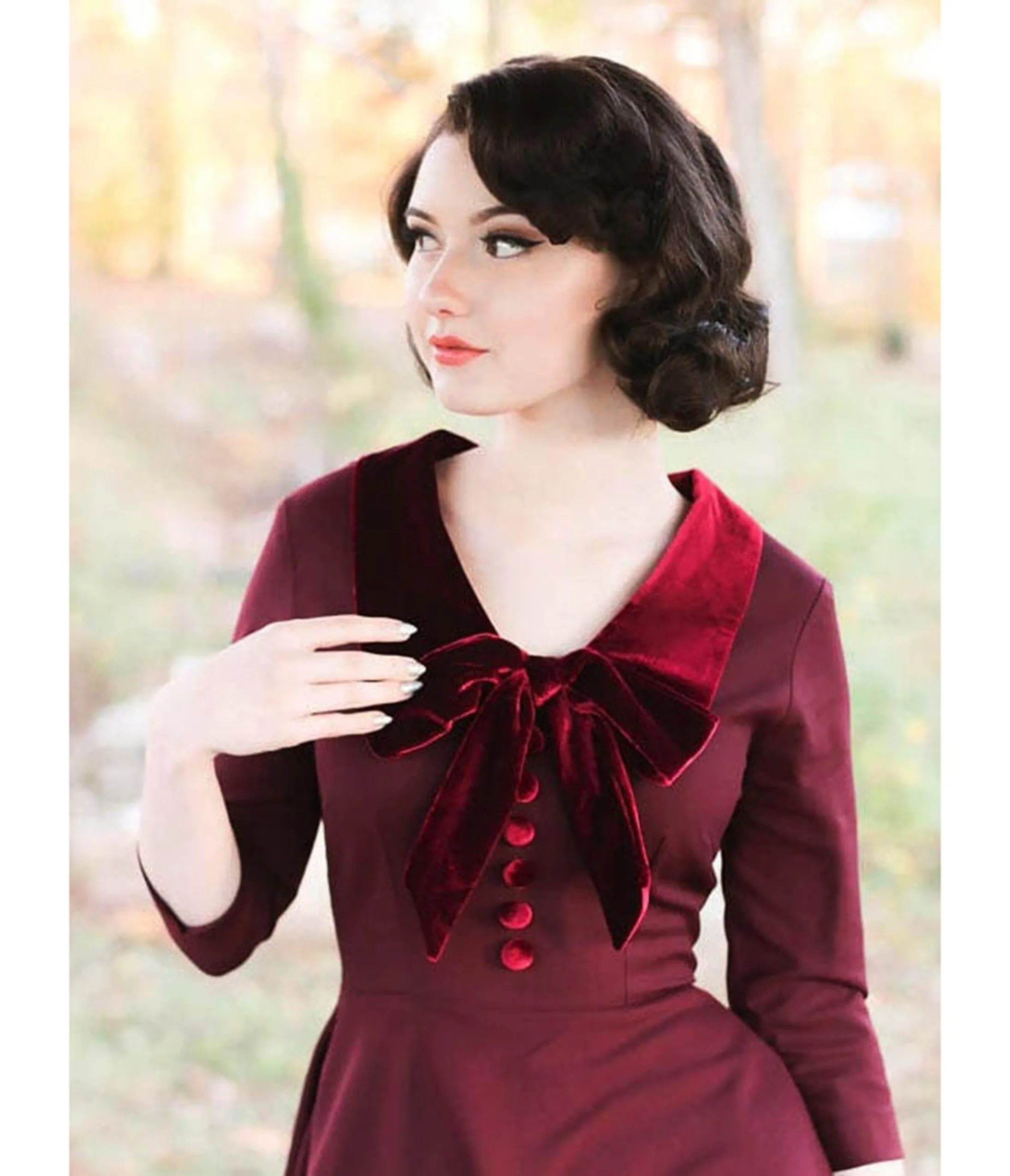 Heart My Closet Burgundy Velvet Trim Swing Dress sold by Unique Vintage product image thumbnail 2
