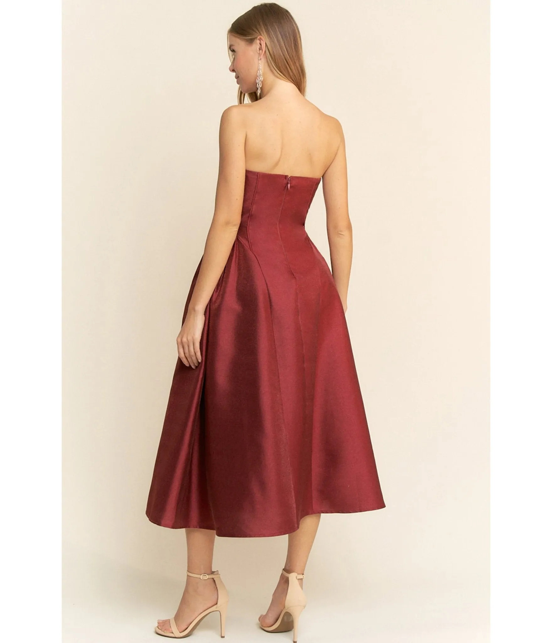 Burgundy Strapless Midi Dress sold by Unique Vintage product image thumbnail 2
