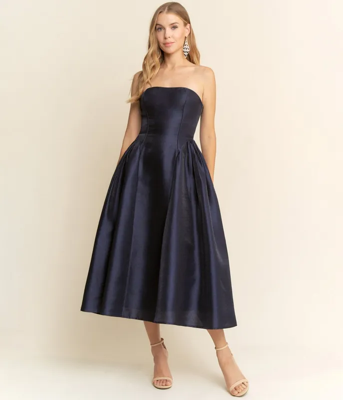 Navy Strapless Midi Dress sold by Unique Vintage