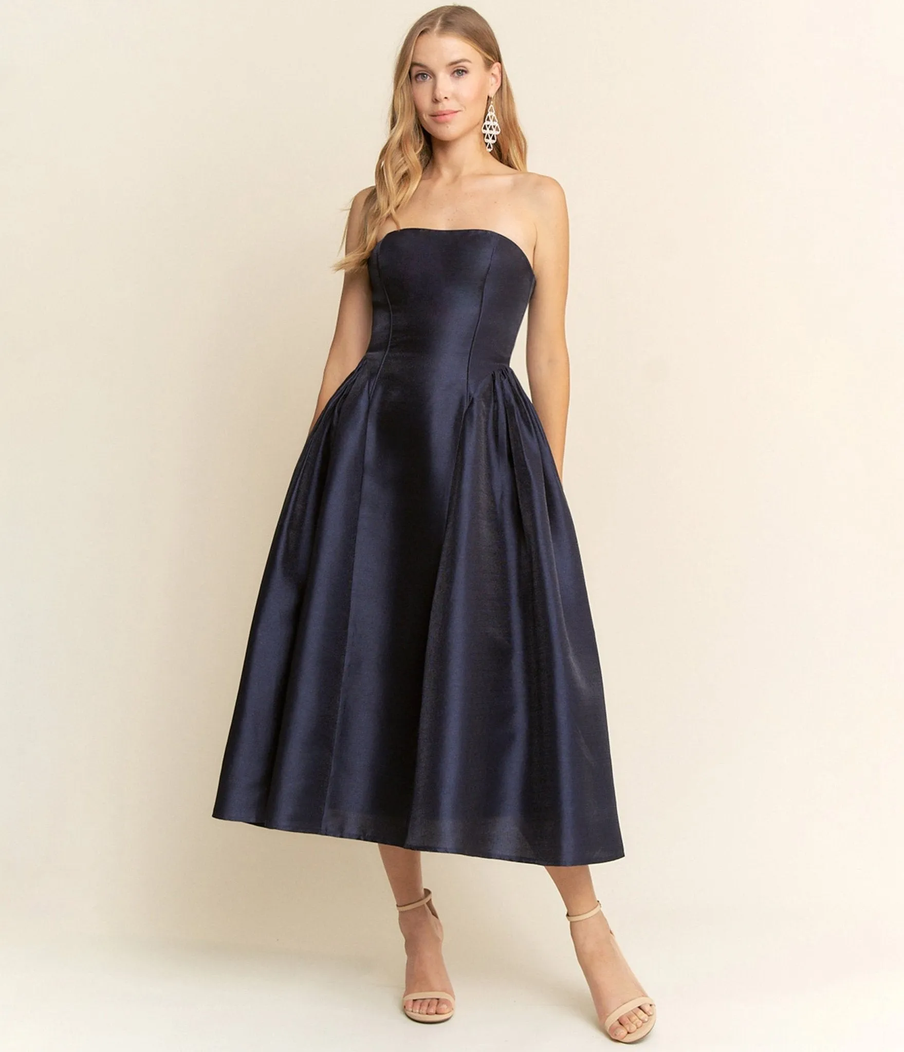 Navy Strapless Midi Dress sold by Unique Vintage