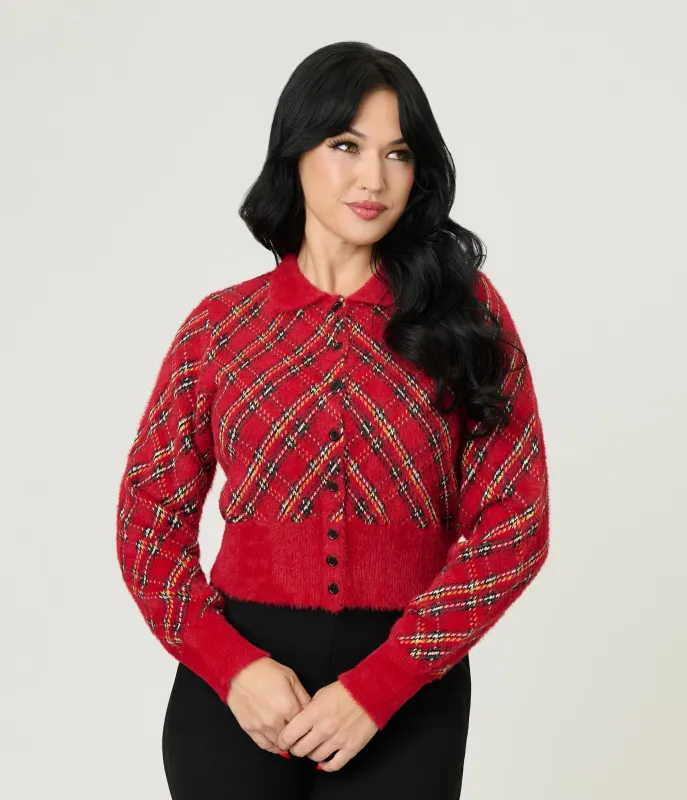 Unique Vintage Red Plaid Long Sleeve Cardigan sold by Unique Vintage