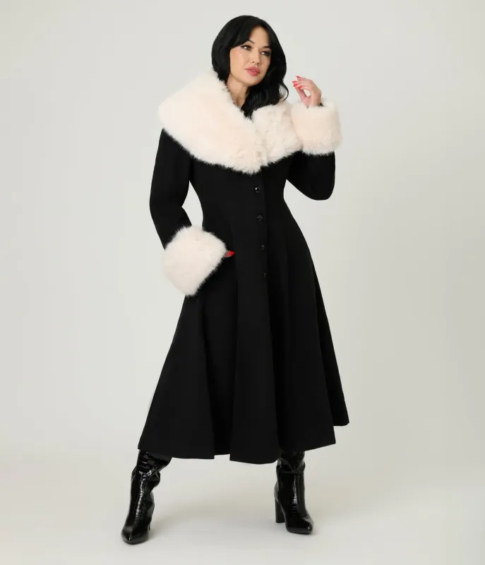 Royal Monk Black & Cream Fur Martha Swing Coat sold by Unique Vintage