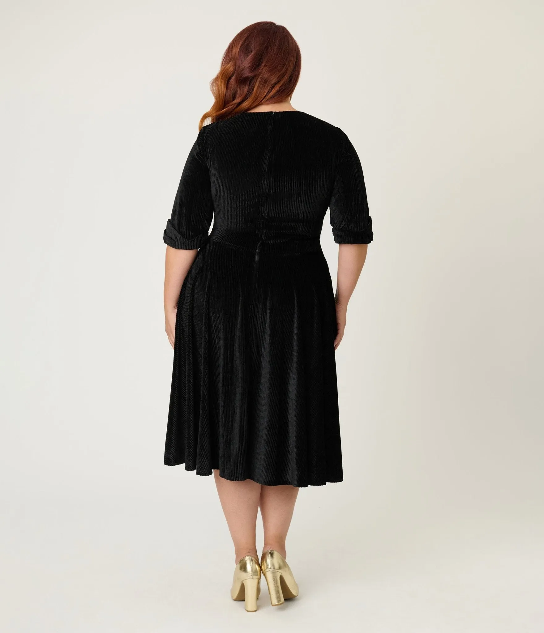 Unique Vintage Plus Size Black Textured Velvet Delores Swing Dress sold by Unique Vintage product image thumbnail 2