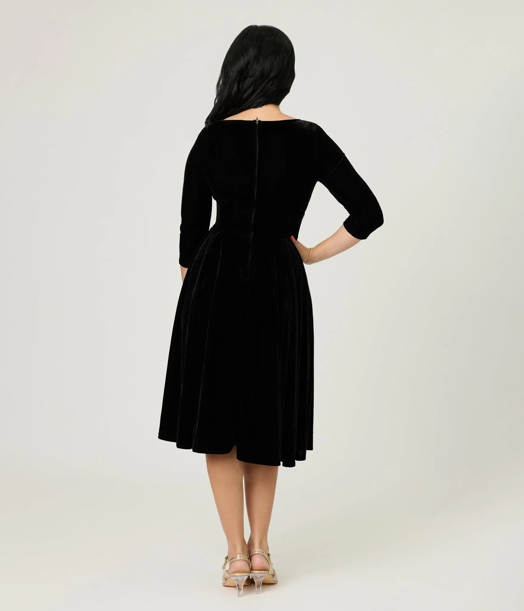 Unique Vintage Black Velvet Front Twist Swing Dress sold by Unique Vintage product image thumbnail 2