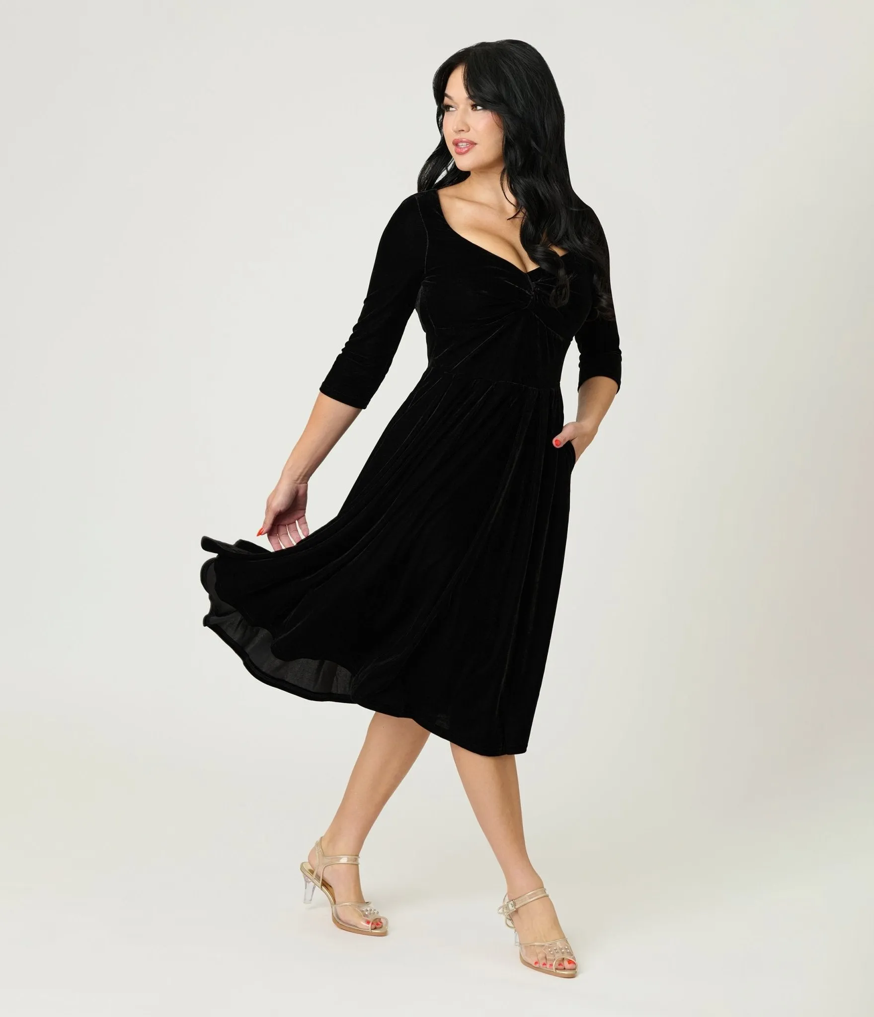 Unique Vintage Black Velvet Front Twist Swing Dress sold by Unique Vintage product image thumbnail 3