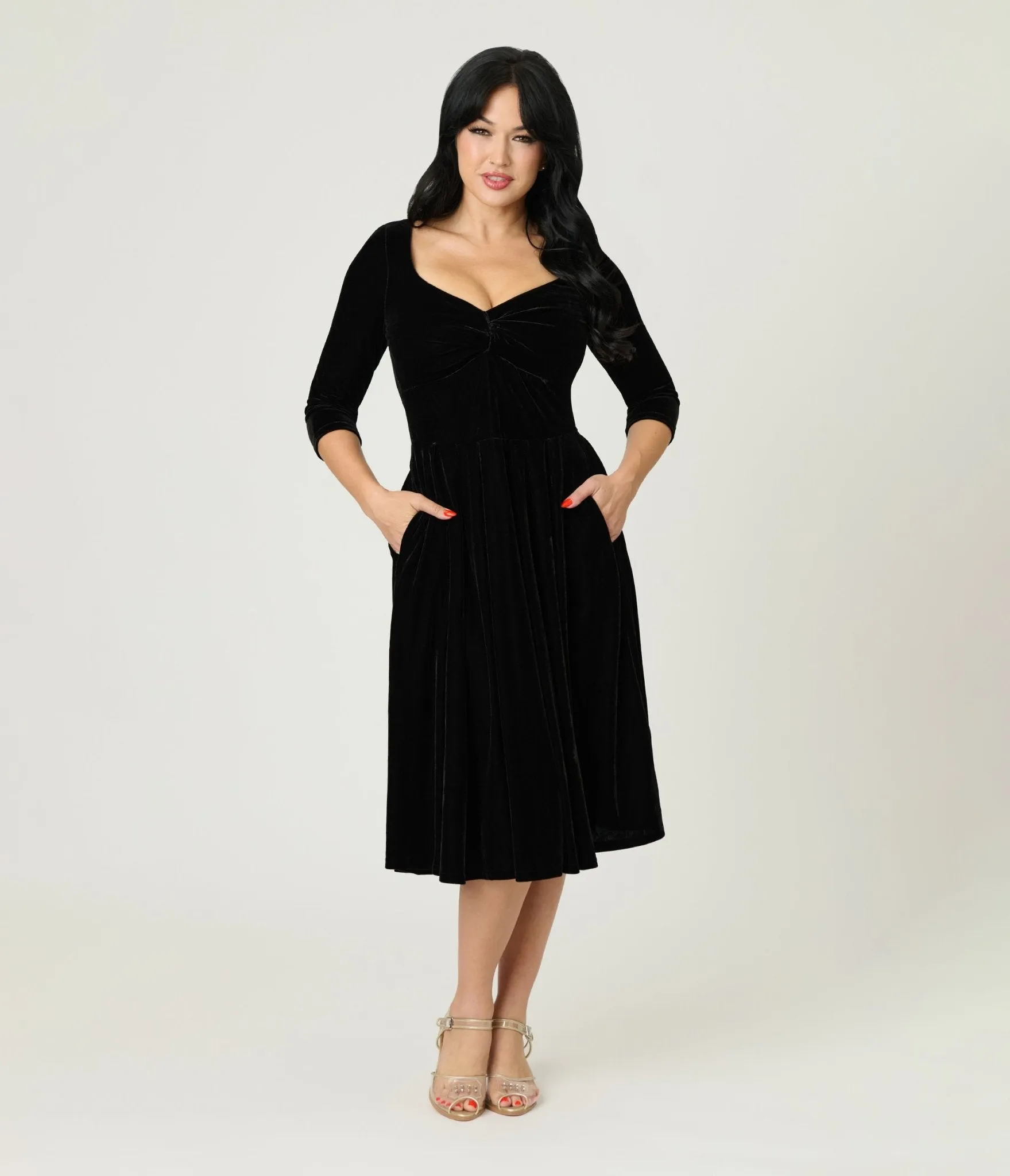 Unique Vintage Black Velvet Front Twist Swing Dress sold by Unique Vintage product image thumbnail 4